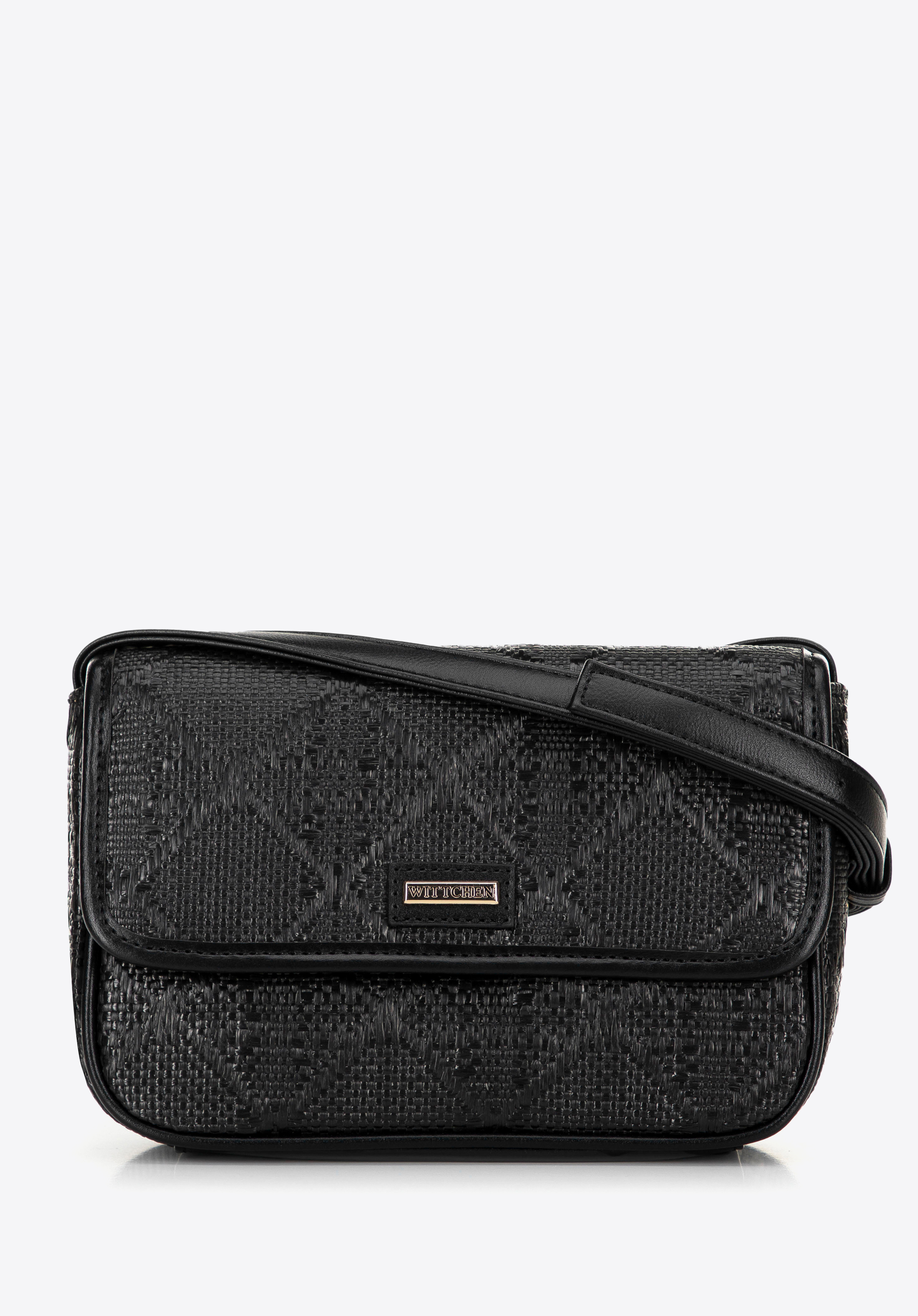 Маленька плетена сумка через плече з клапаном, чорний, 100-4Y-432-1, Фото 1