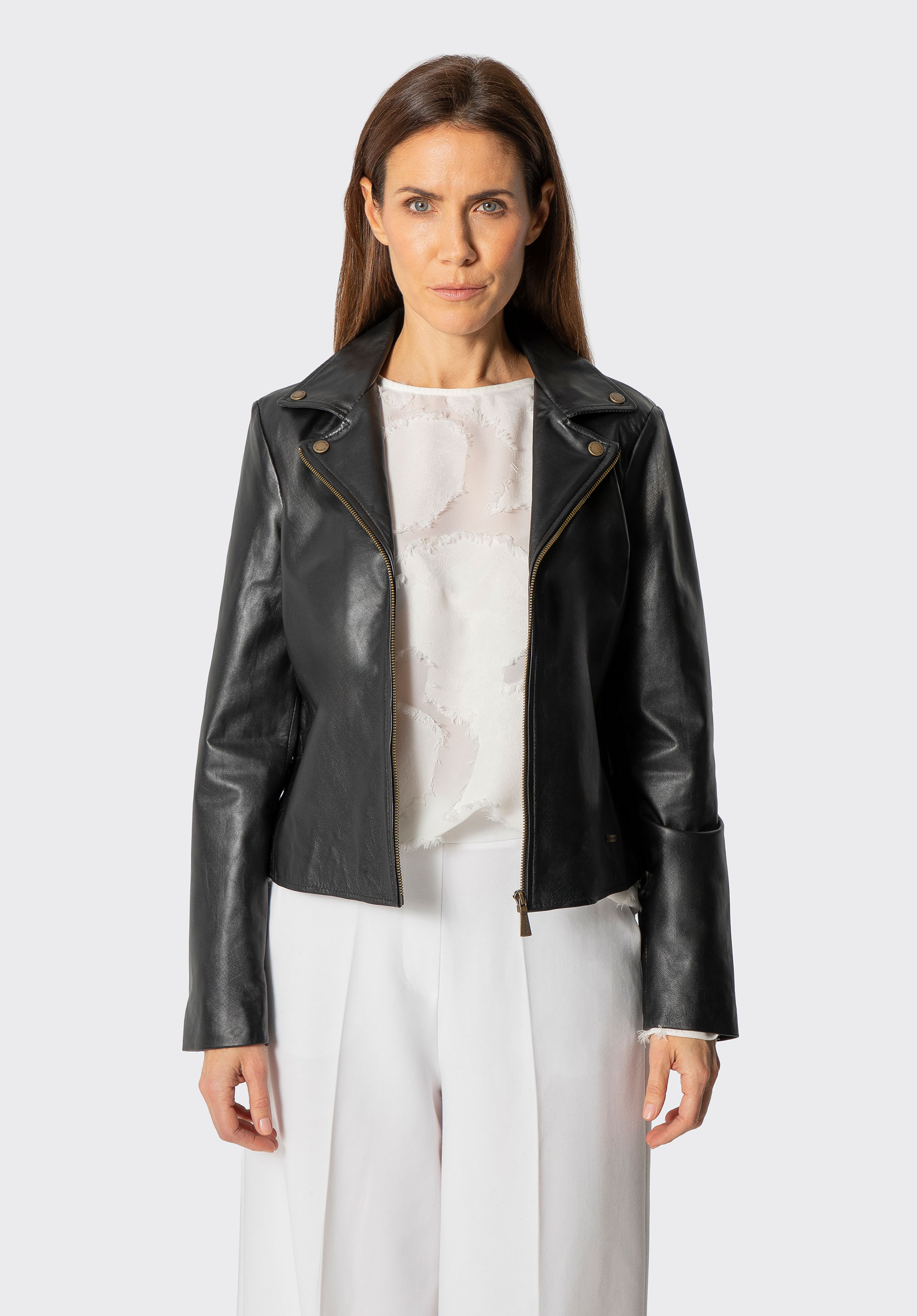 Шкіряна куртка з прострочкою, чорний, 100-09-805-1-M, Фото 1