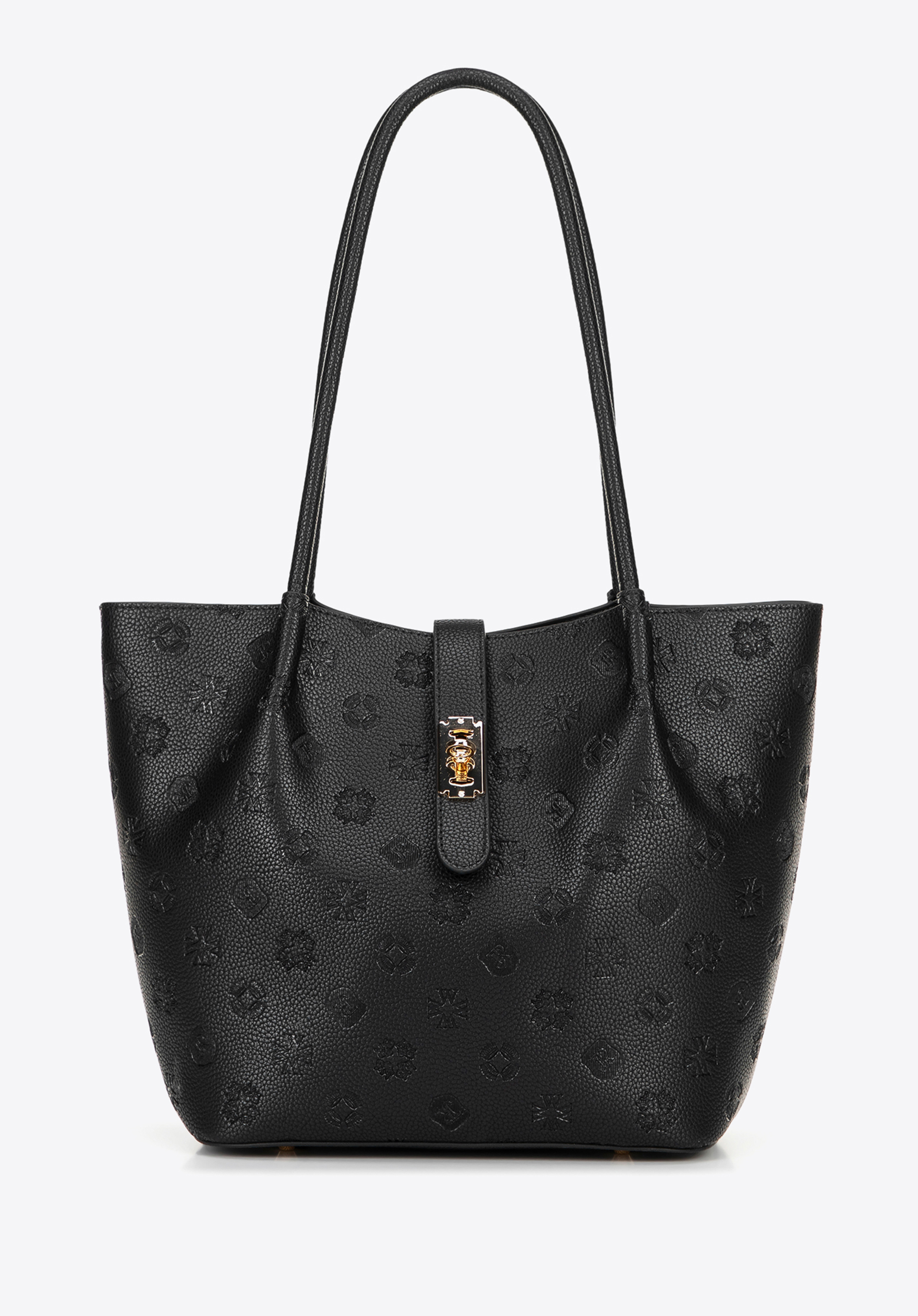 Велика жіноча сумка з екошкіри з тисненням монограми, чорний, 101-4Y-P01-1, Фото 1