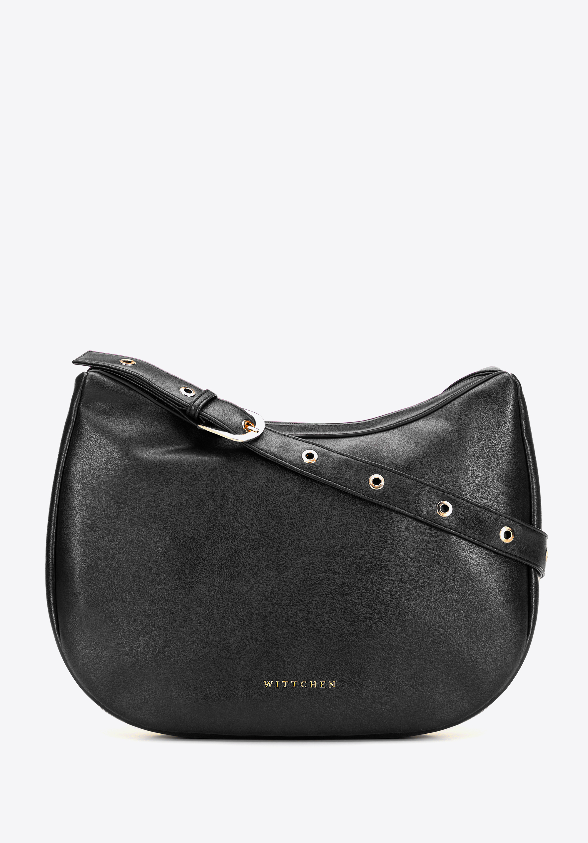 Сумка через плече з штучної шкіри у формі півмісяця, чорний, 101-4Y-431-9, Фото 1