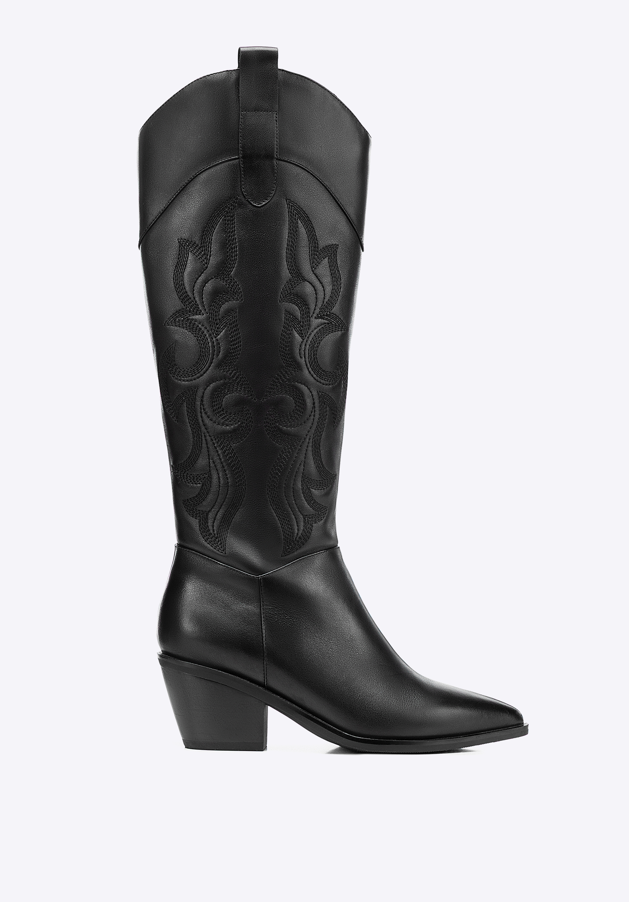 Жіночі ковбойські чоботи з натуральної шкіри з декоративною вишивкою чорні