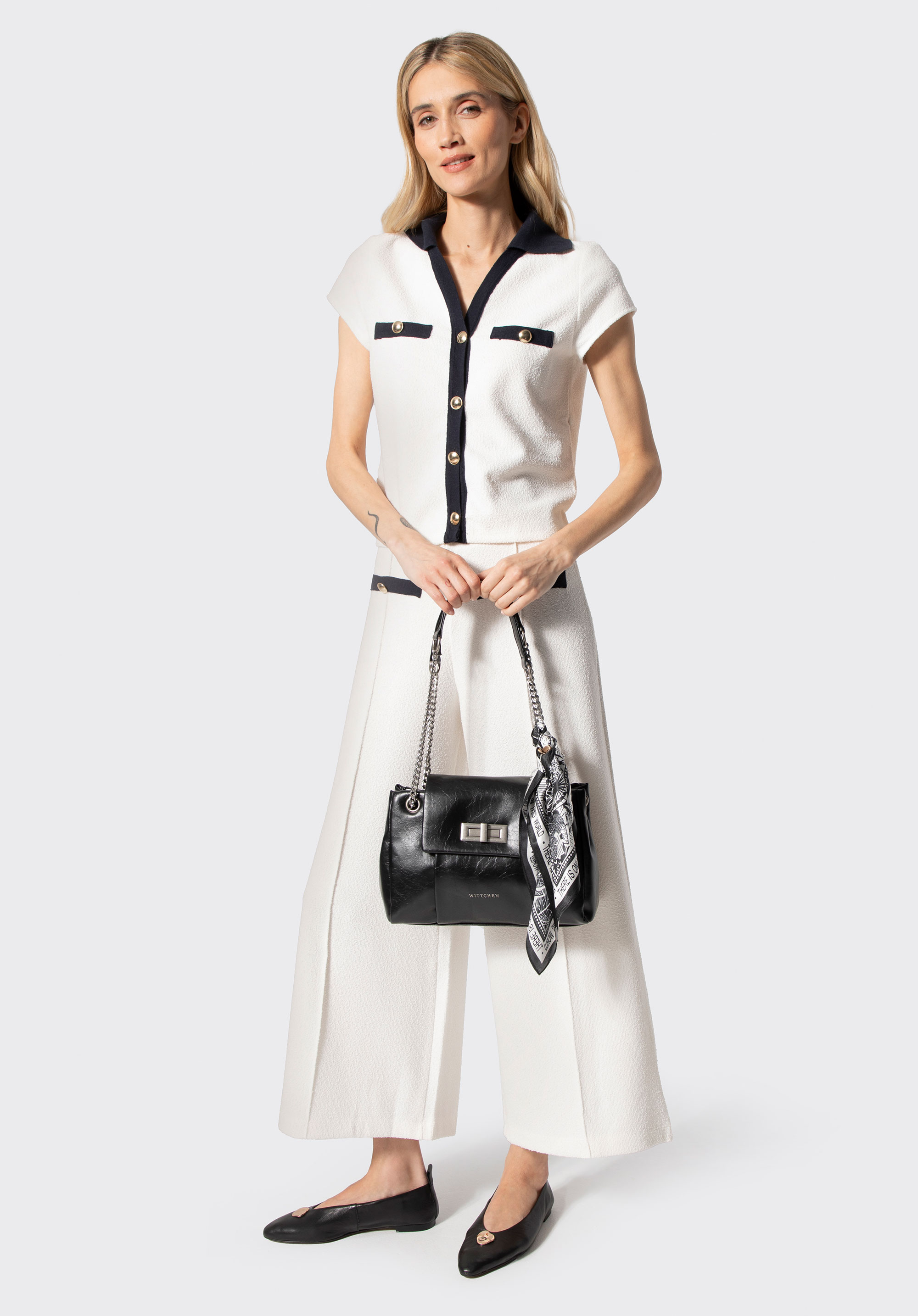 Жіноча сумка через плече зі штучної шкіри з ланцюжком-ремінцем, чорний, 101-4Y-410-1, Фото 1