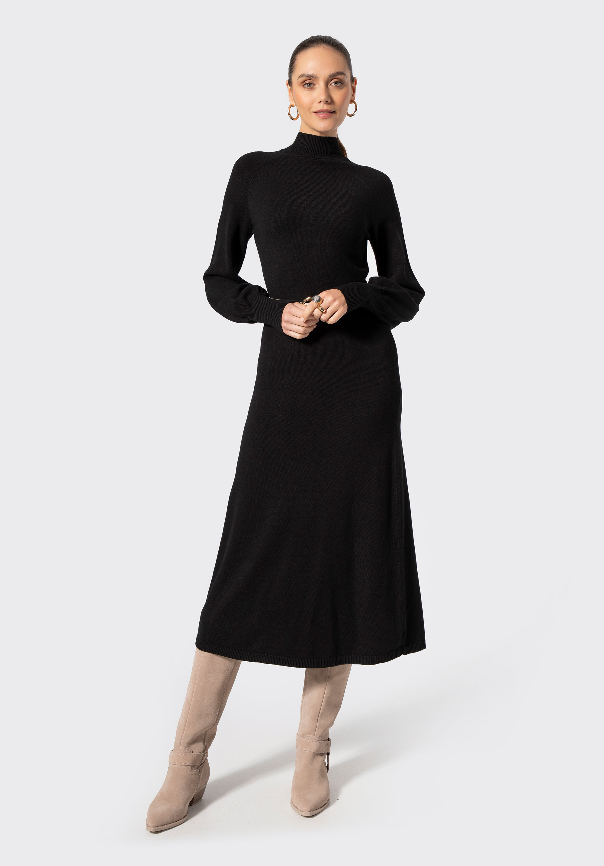 Жіноча в'язана сукня міді з високим коміром, чорний, 103-99-901-1-2XL, Фото 1