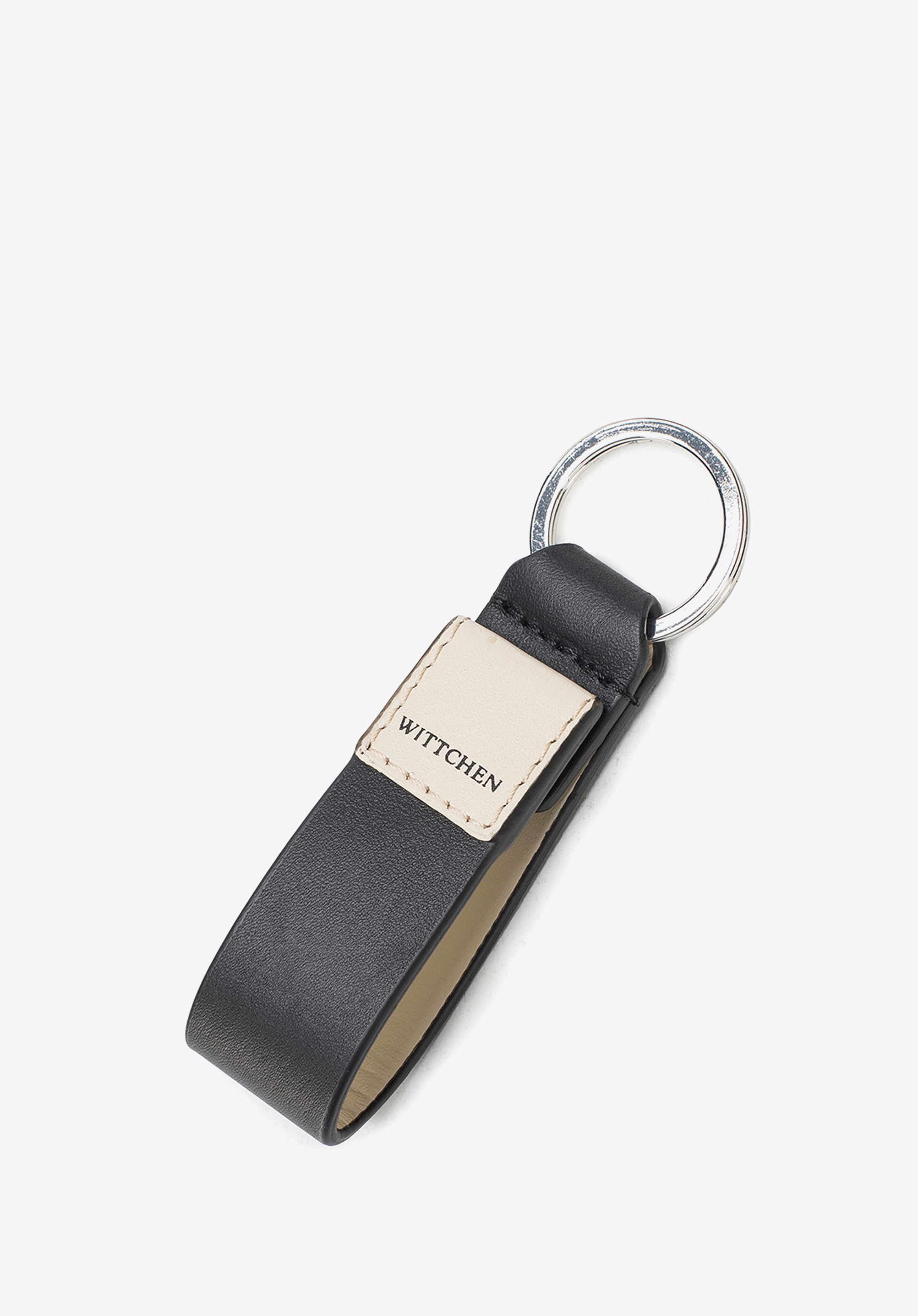 Шкіряний брелок з логотипом, чорно-бежевий, 26-2-089-19, Фото 1