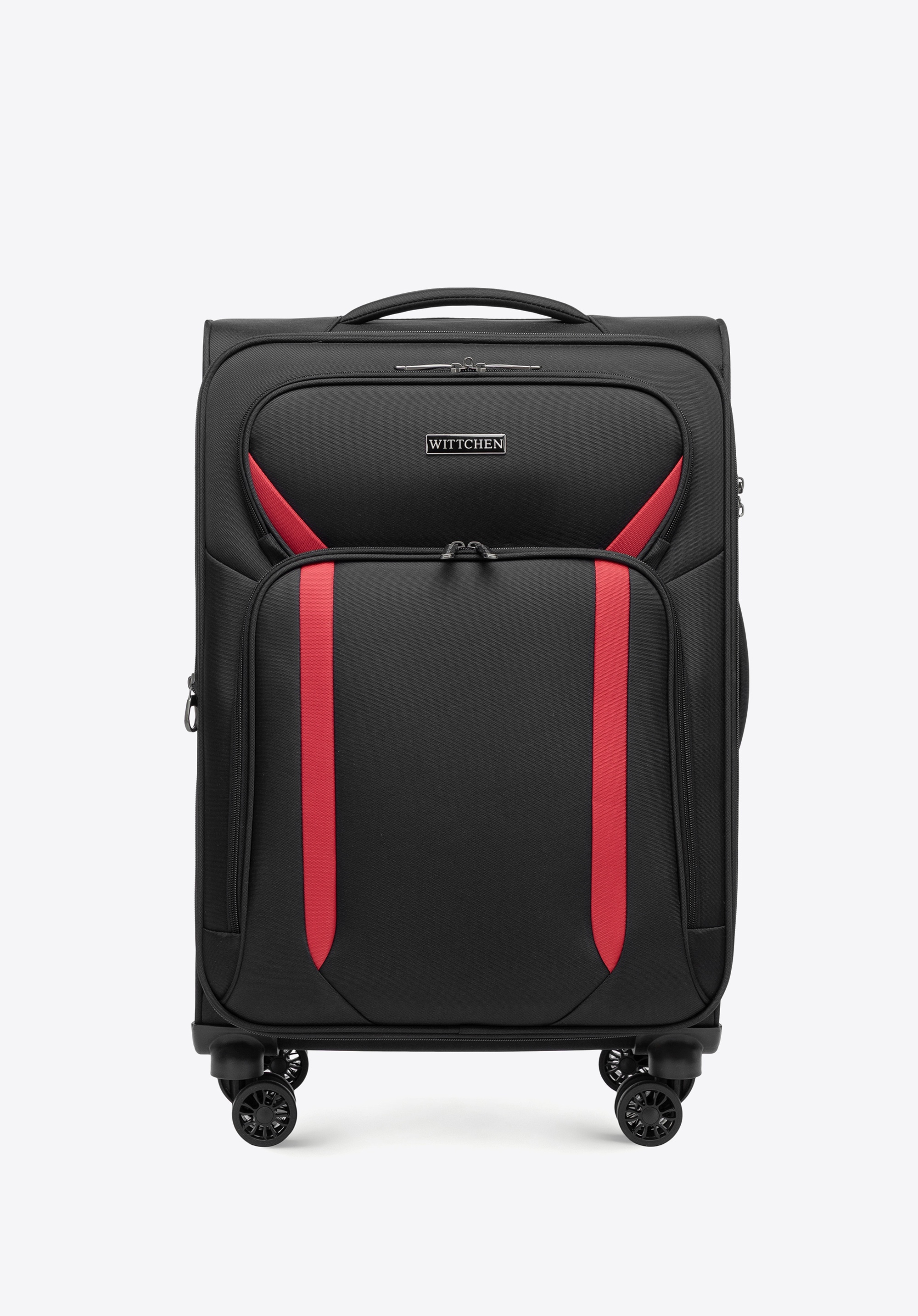 Двоколірна м''яка середня валіза, чорно-червоний, 56-3S-182-11, Фото 1