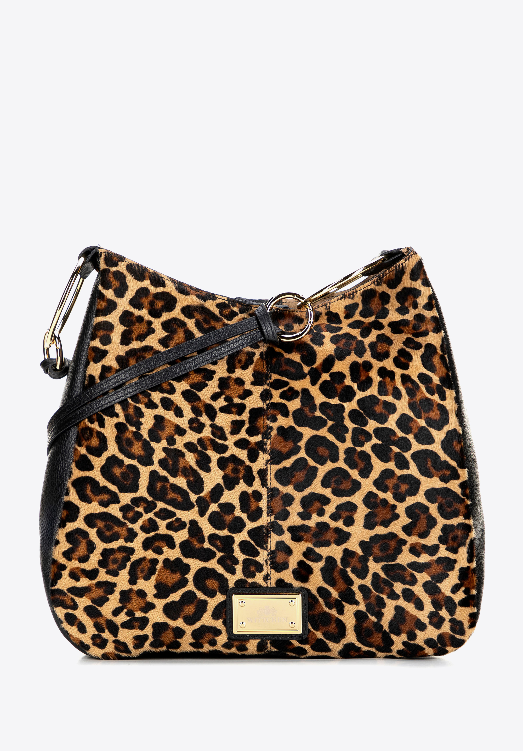 Шкіряна сумка-хобо з оздобленням «на волоссі» та анімалістичним принтом