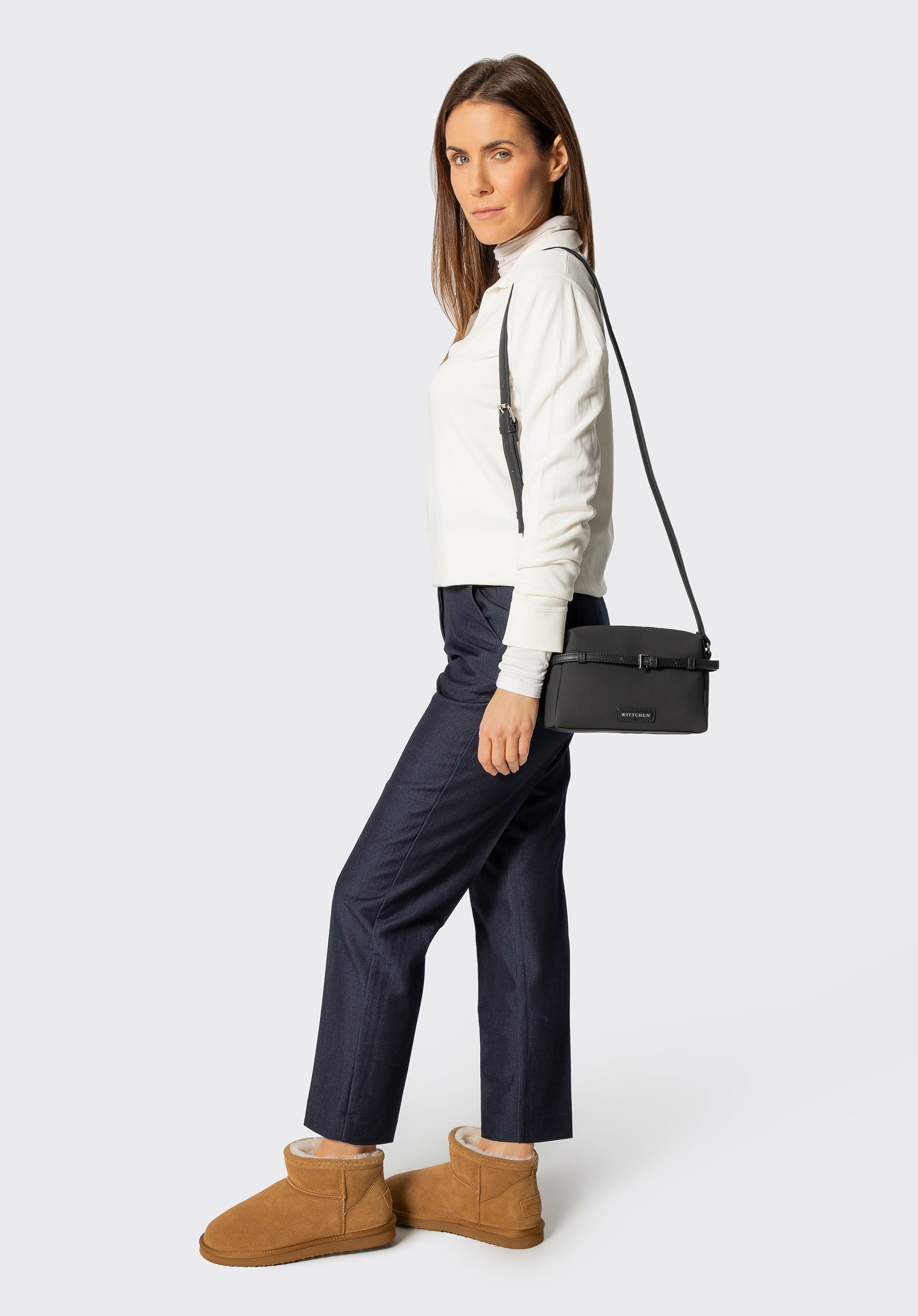 Сумка через плече зі штучної шкіри з декоративним ремінцем, чорно-срібний, 101-4Y-420-1S, Фото 1