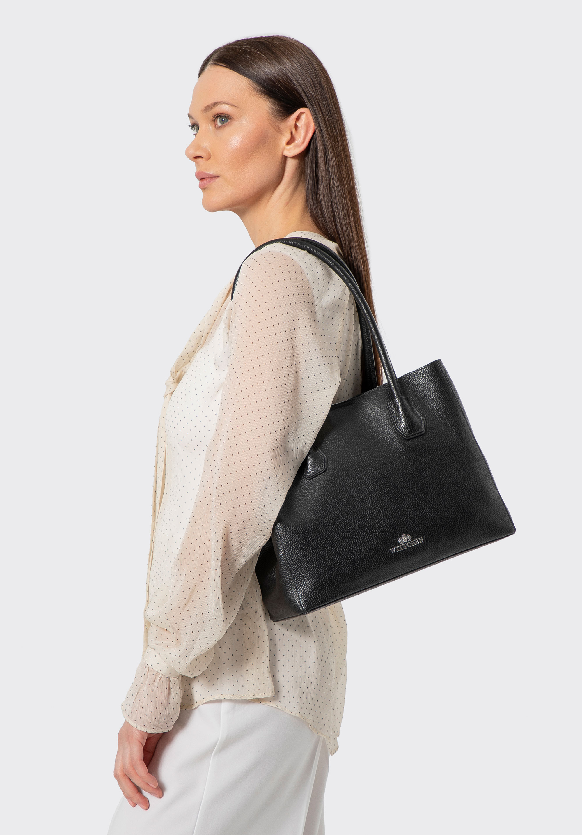 Жіноча шкіряна сумка на три відділення, чорно-срібний, 100-4E-617-1S, Фото 1