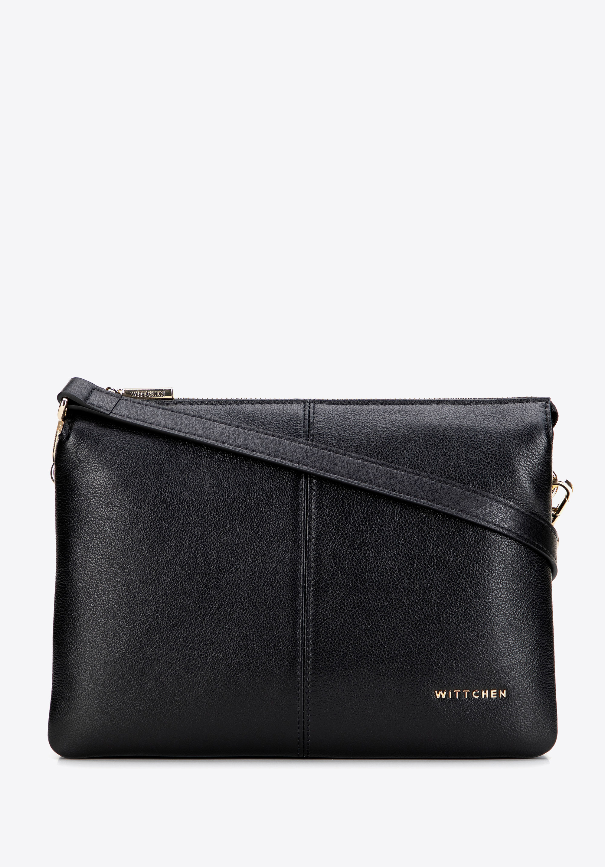 Класична шкіряна сумка через плече з двома відділеннями, чорно-золотий, 101-4E-607-1G, Фото 1