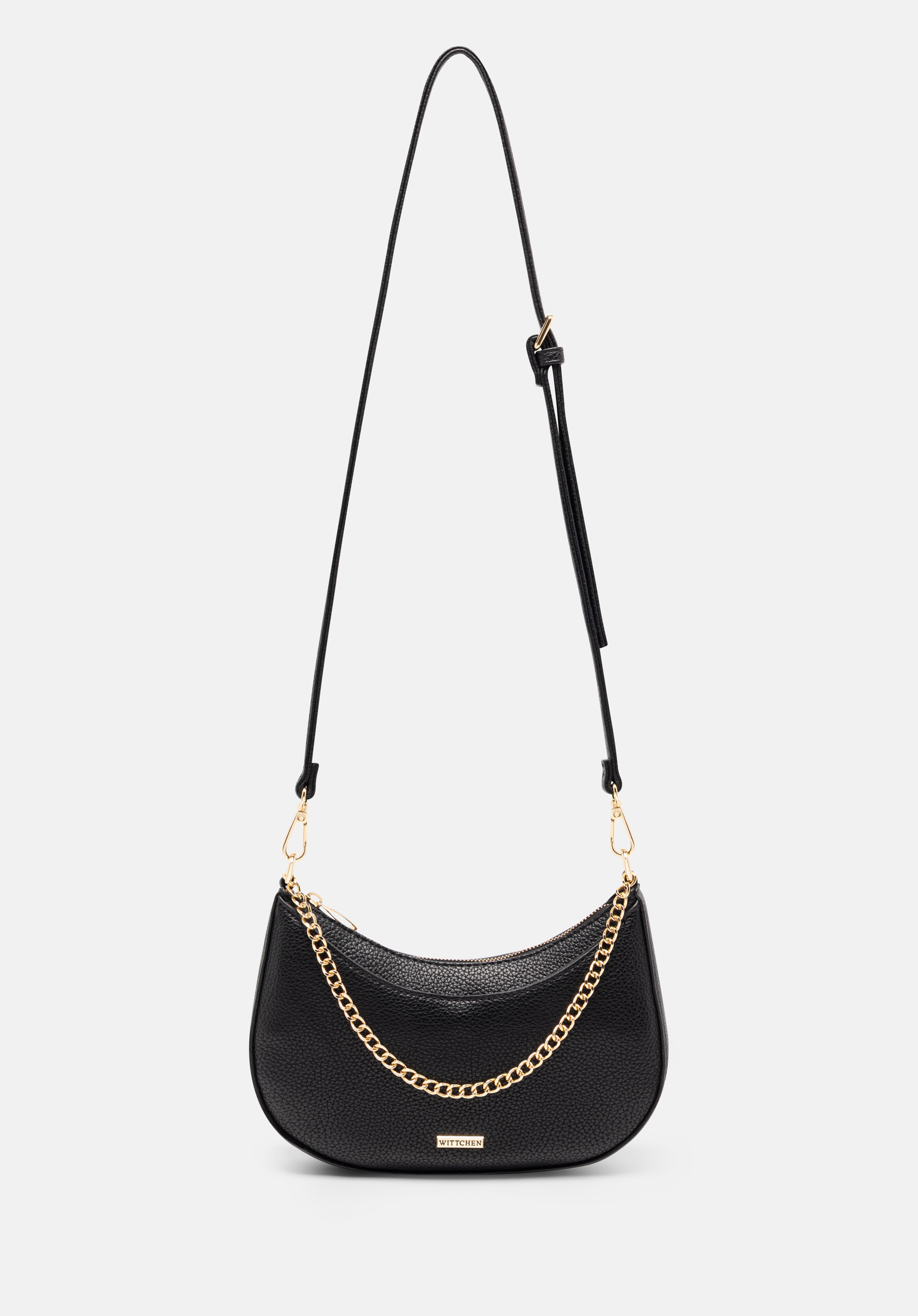 Жіноча сумка-багет з ланцюжком, чорно-золотий, 29-4Y-602-7, Фото 1