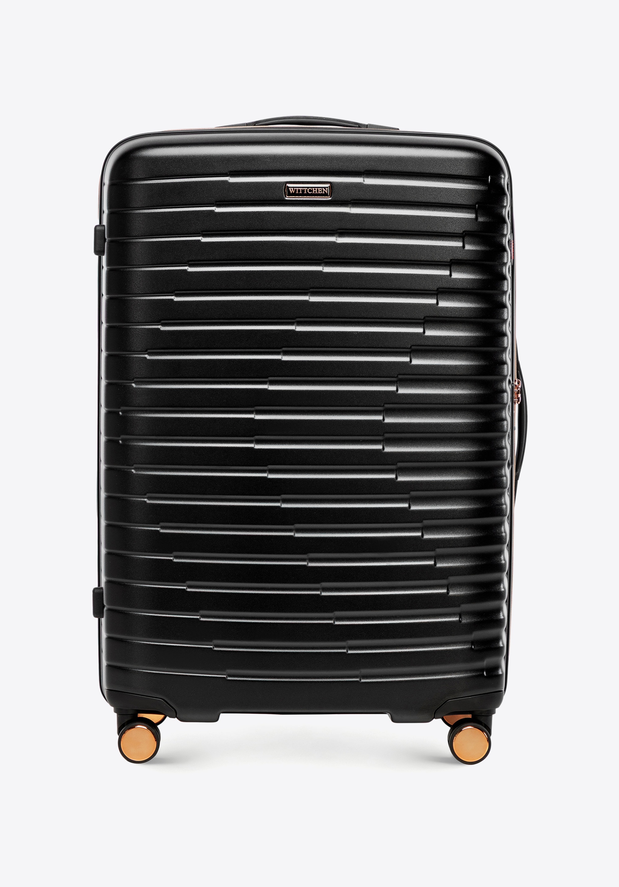 Велика валіза з полікарбонату з горизонтальним рифленням, чорно-золотий, 56-3P-613-10G, Фото 1