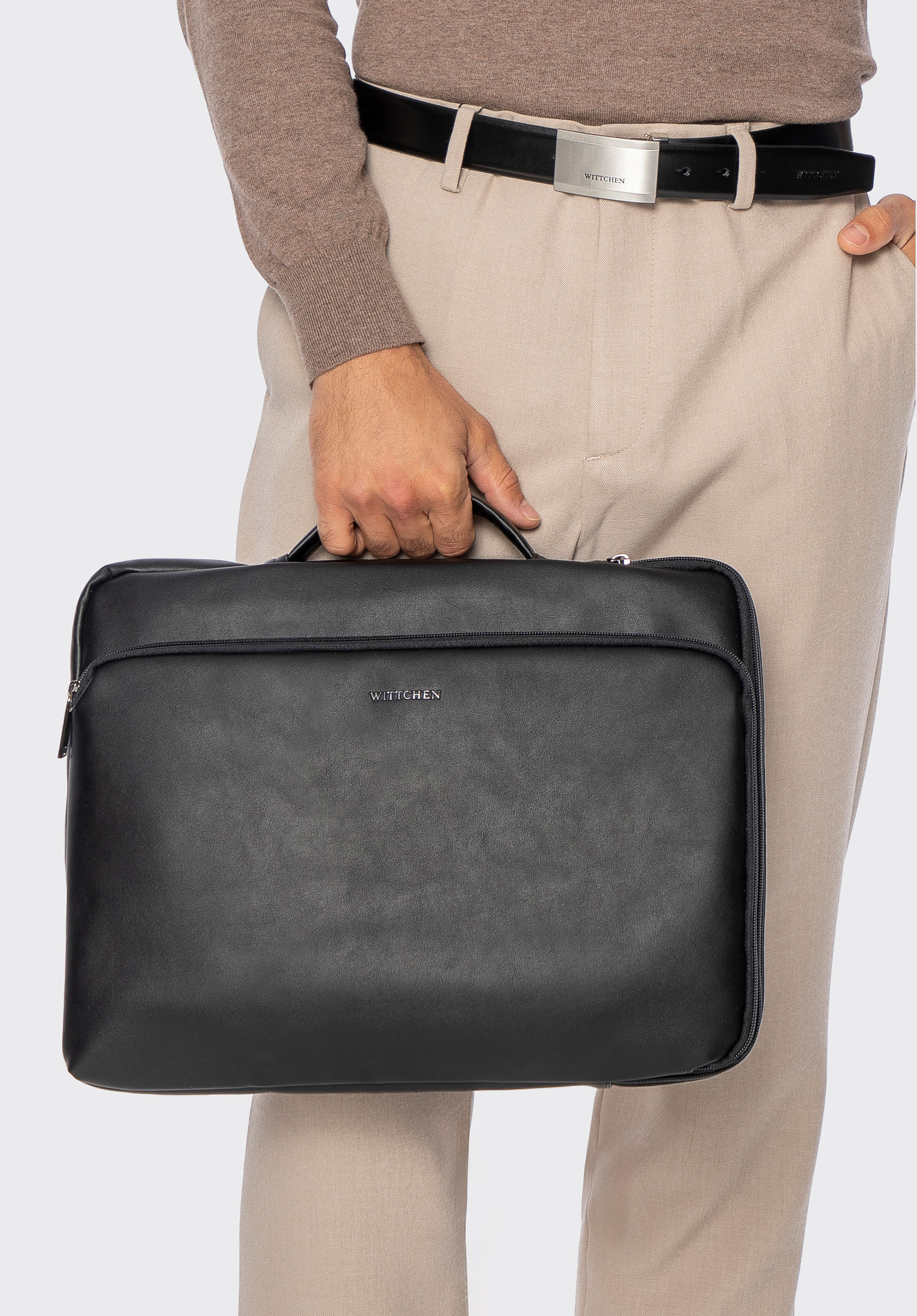 16" taška na notebook z umelej kože s bočným zipsom, čierna, 100-3P-901-1, Obrázok 1