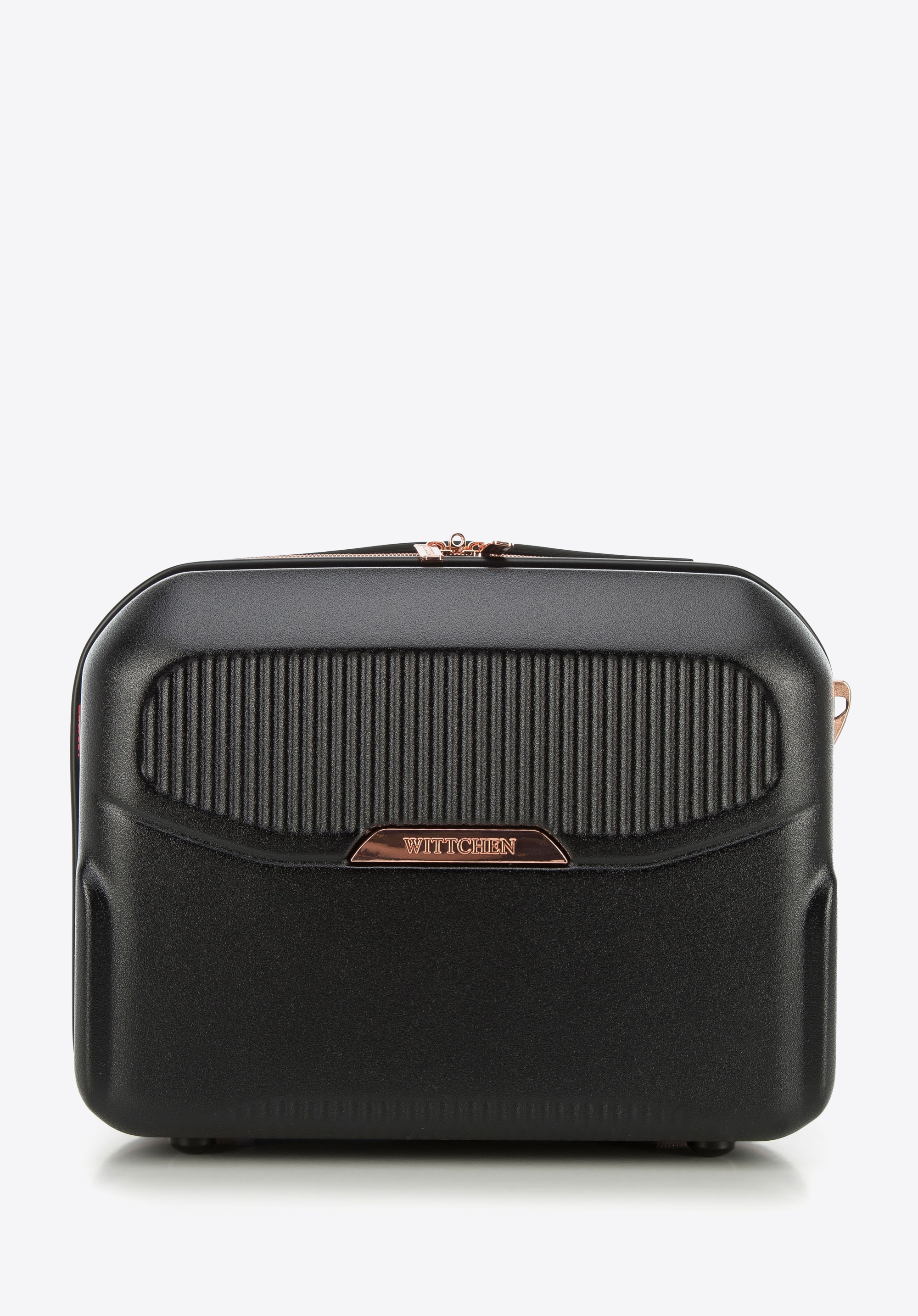 Cestovná kozmetická taška z polykarbonátu so zipsom vo farbe ružového zlata, čierna, 56-3P-134-10, Obrázok 1