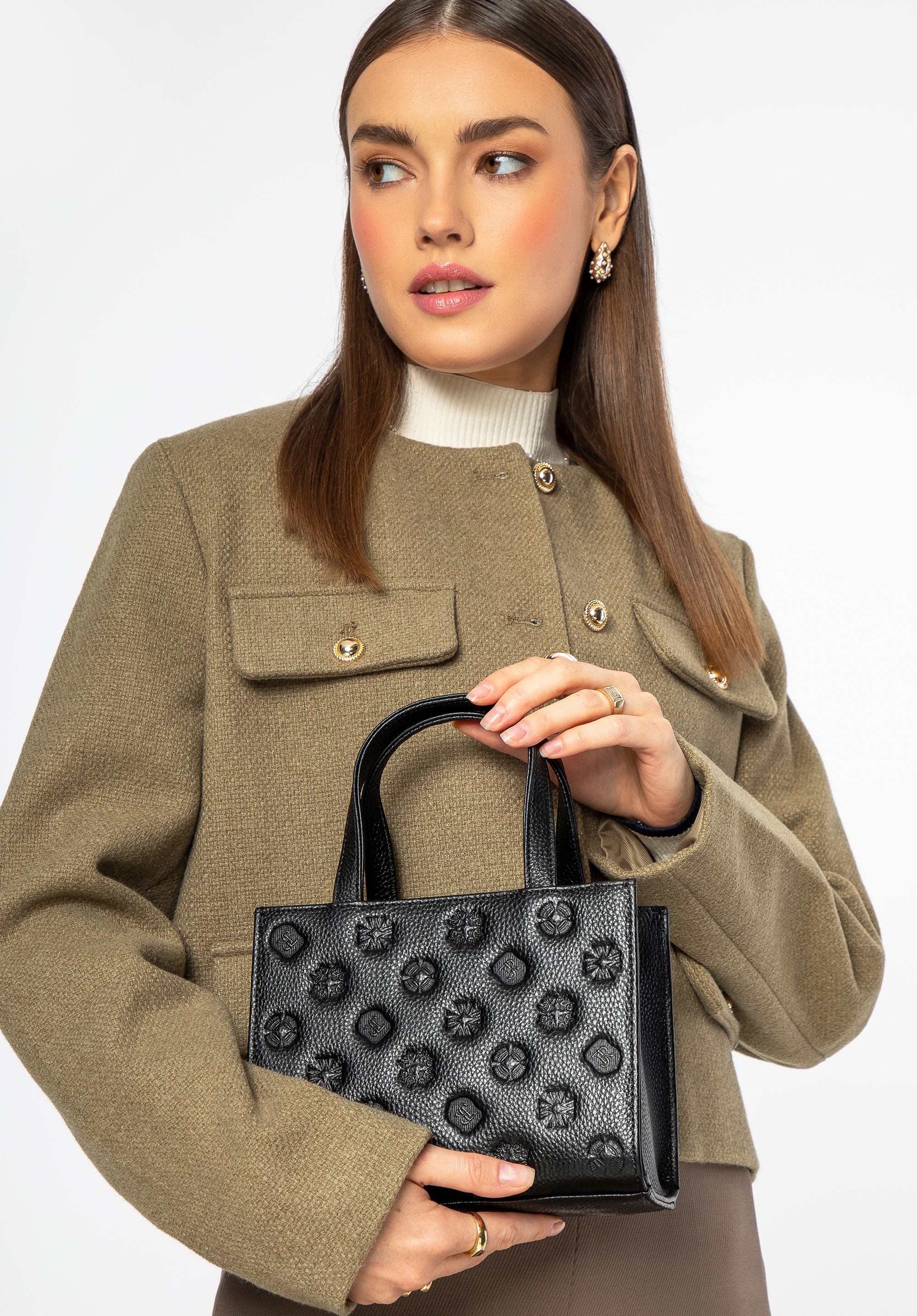 Crossbody kabelka z embosovanej kože, čierna, 99-4E-303-1, Obrázok 1