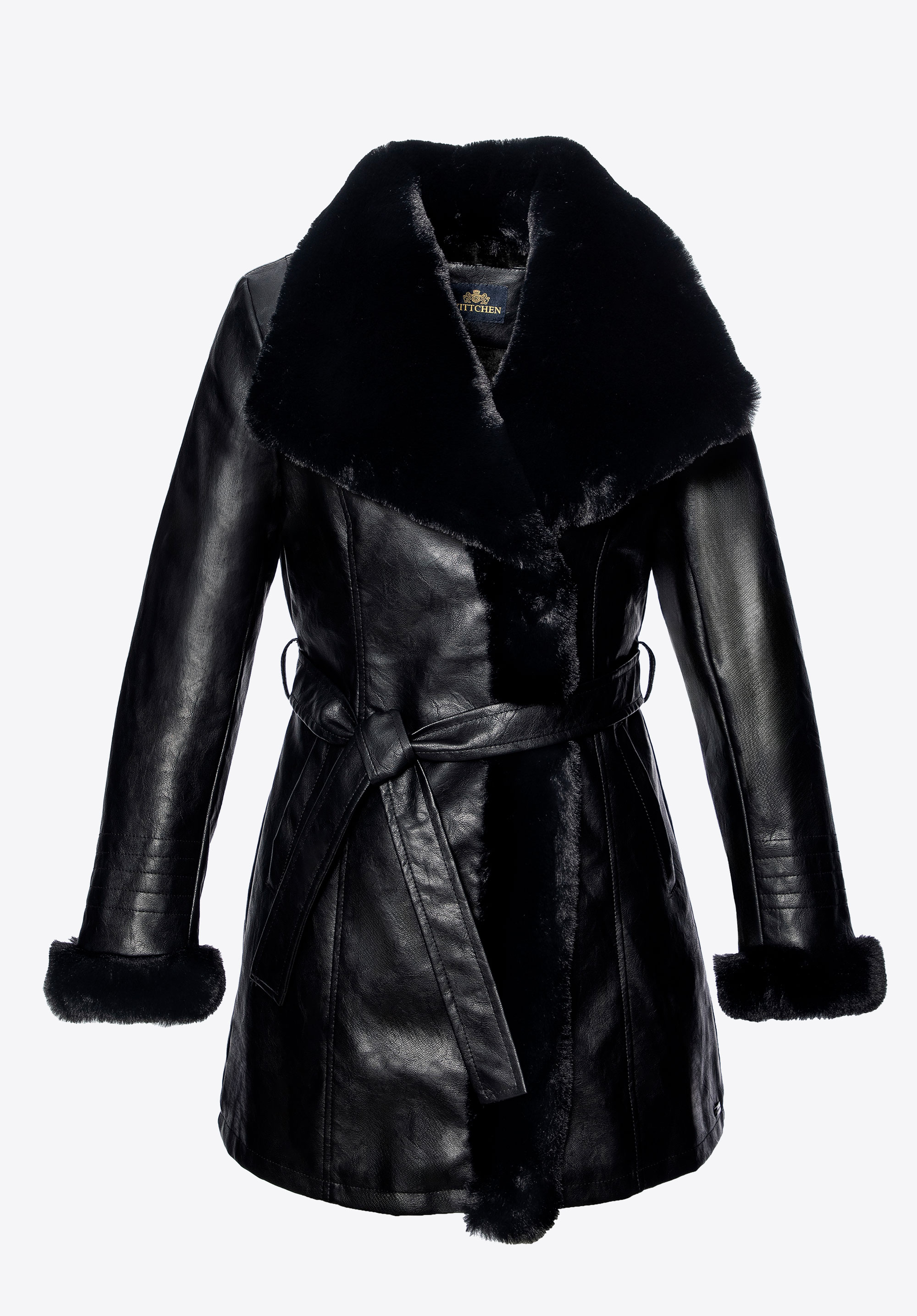 Dámska bunda z umelej kože s lemom z umelej kožušiny, čierna, 101-9P-102-1-2XL, Obrázok 30