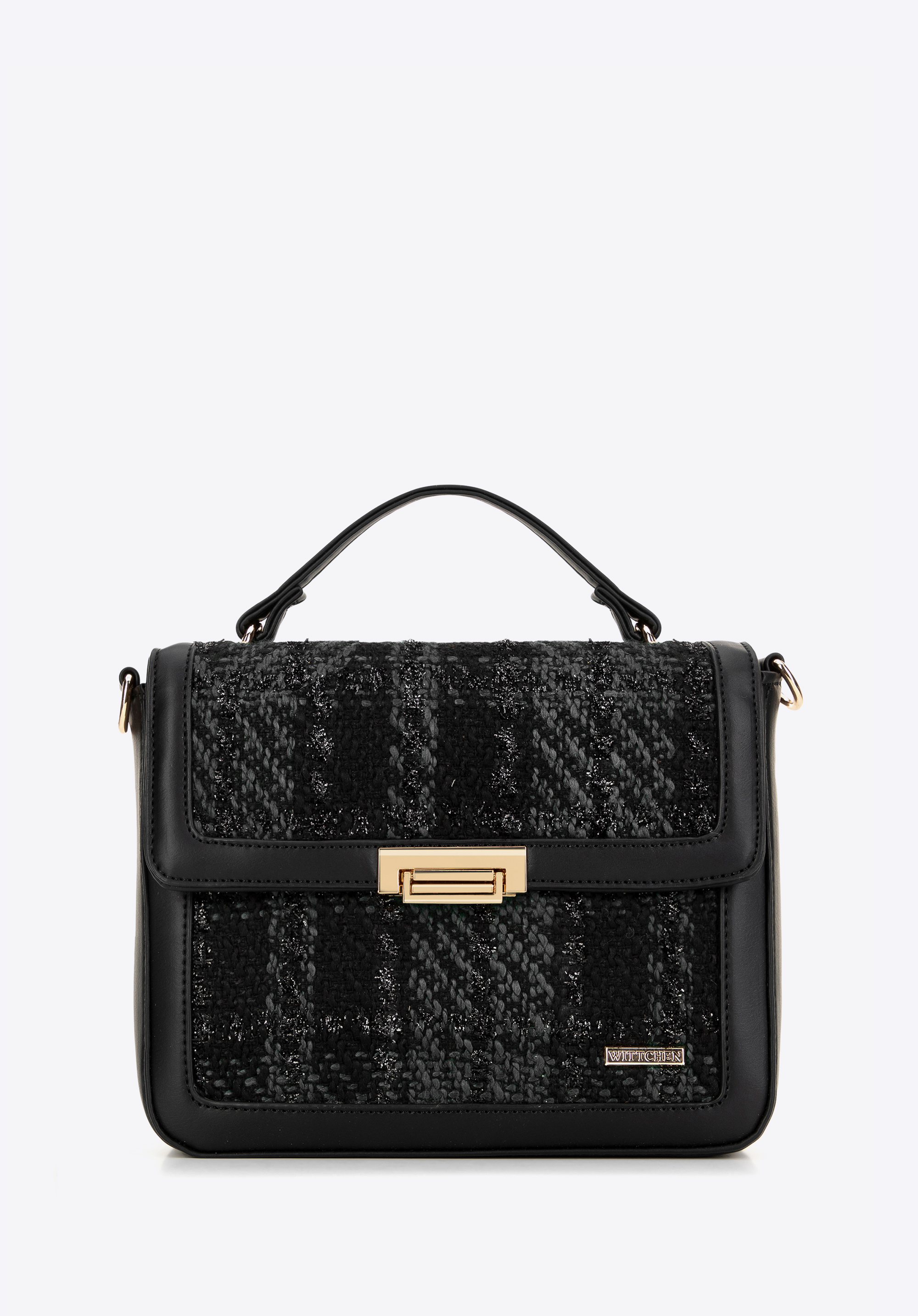 Dámska crossbody kabelka z čiernej látky bouclé, čierna, 99-4Y-409-1, Obrázok 1