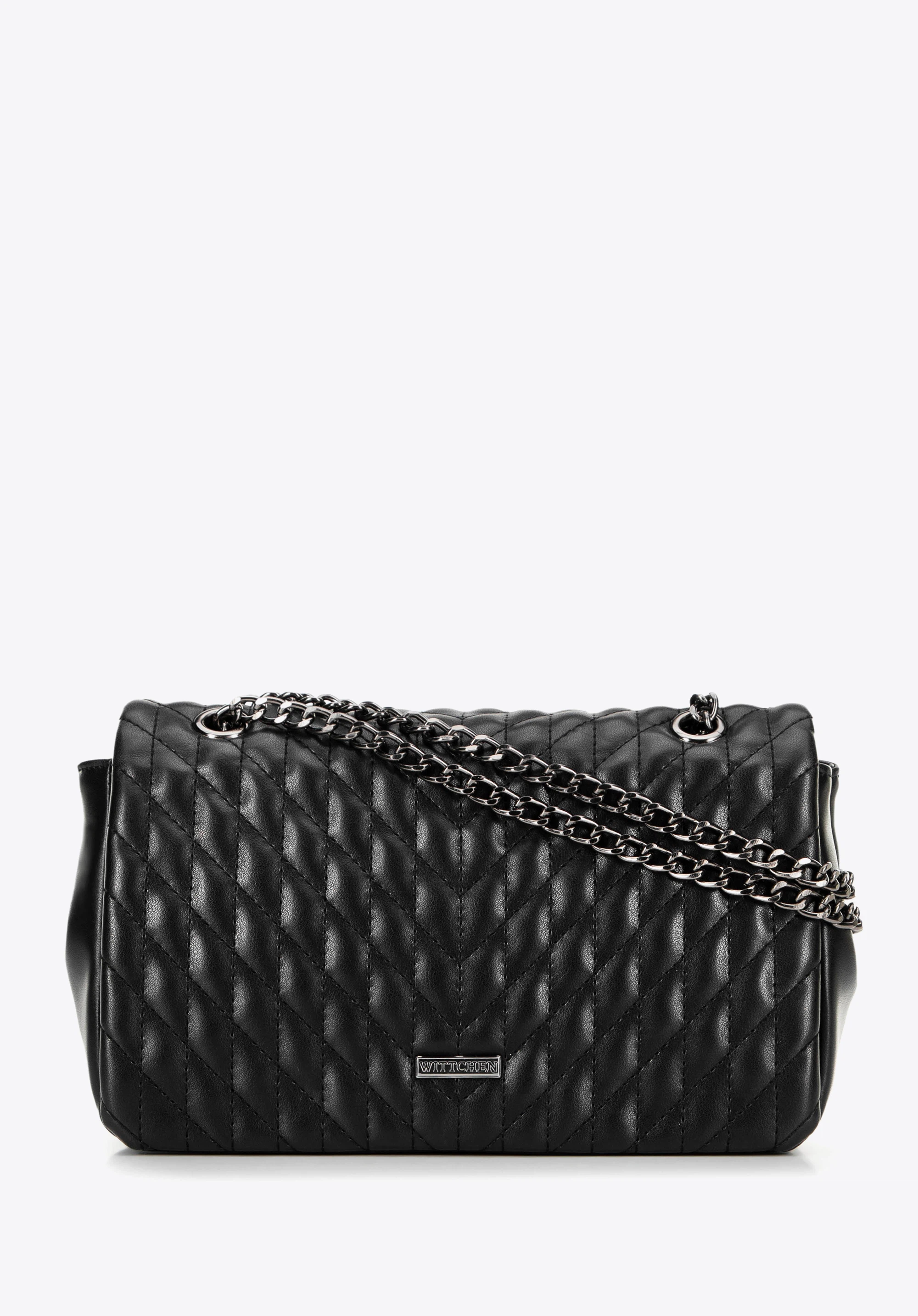 Dámska crossbody kabelka z umelej kože s geometrickým prešívaním, čierna, 99-4Y-604-1, Obrázok 1