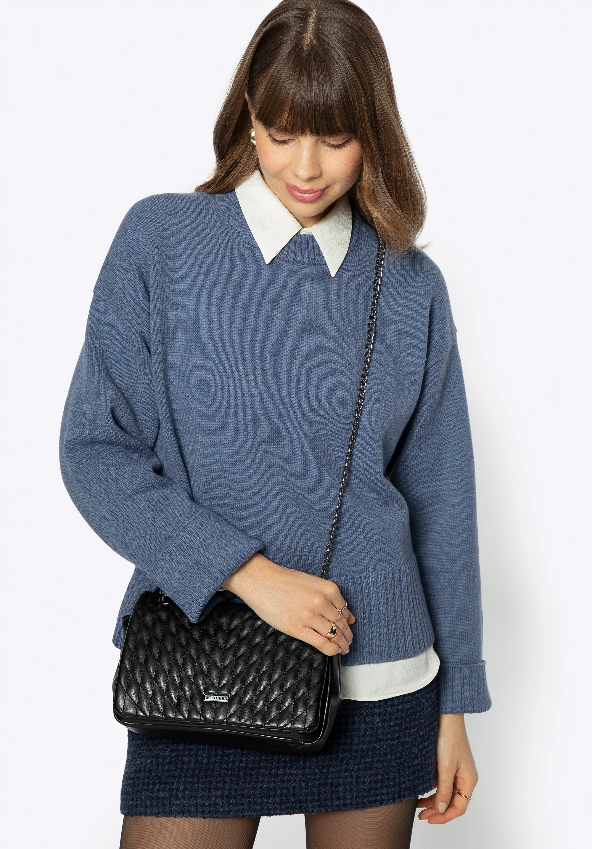 Dámska crossbody kabelka z umelej kože s geometrickým prešívaním, čierna, 99-4Y-604-1, Obrázok 1