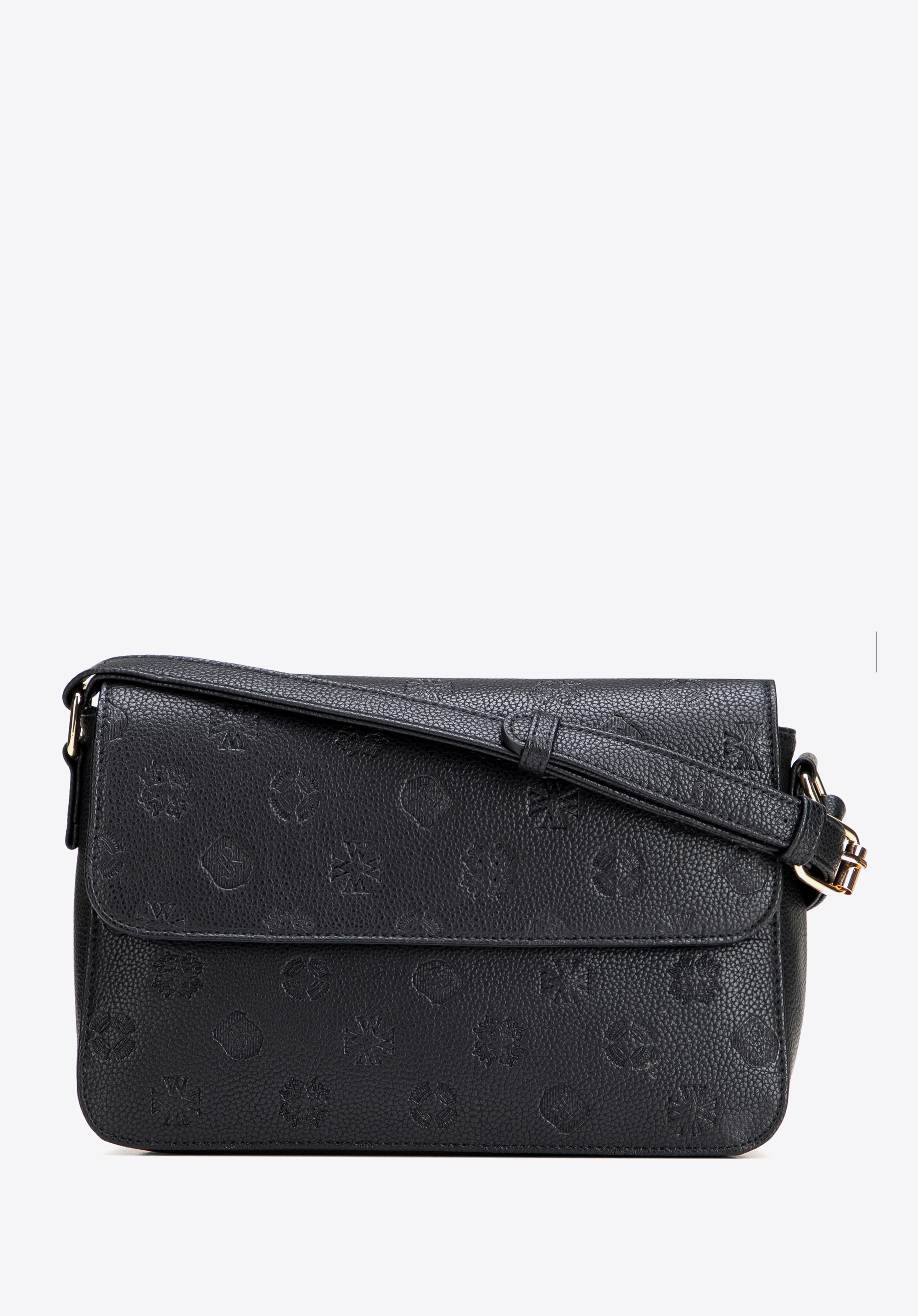 Dámska crossbody kabelka z umelej kože s reliéfnym podpisom, čierna, 101-4Y-P06-1, Obrázok 1