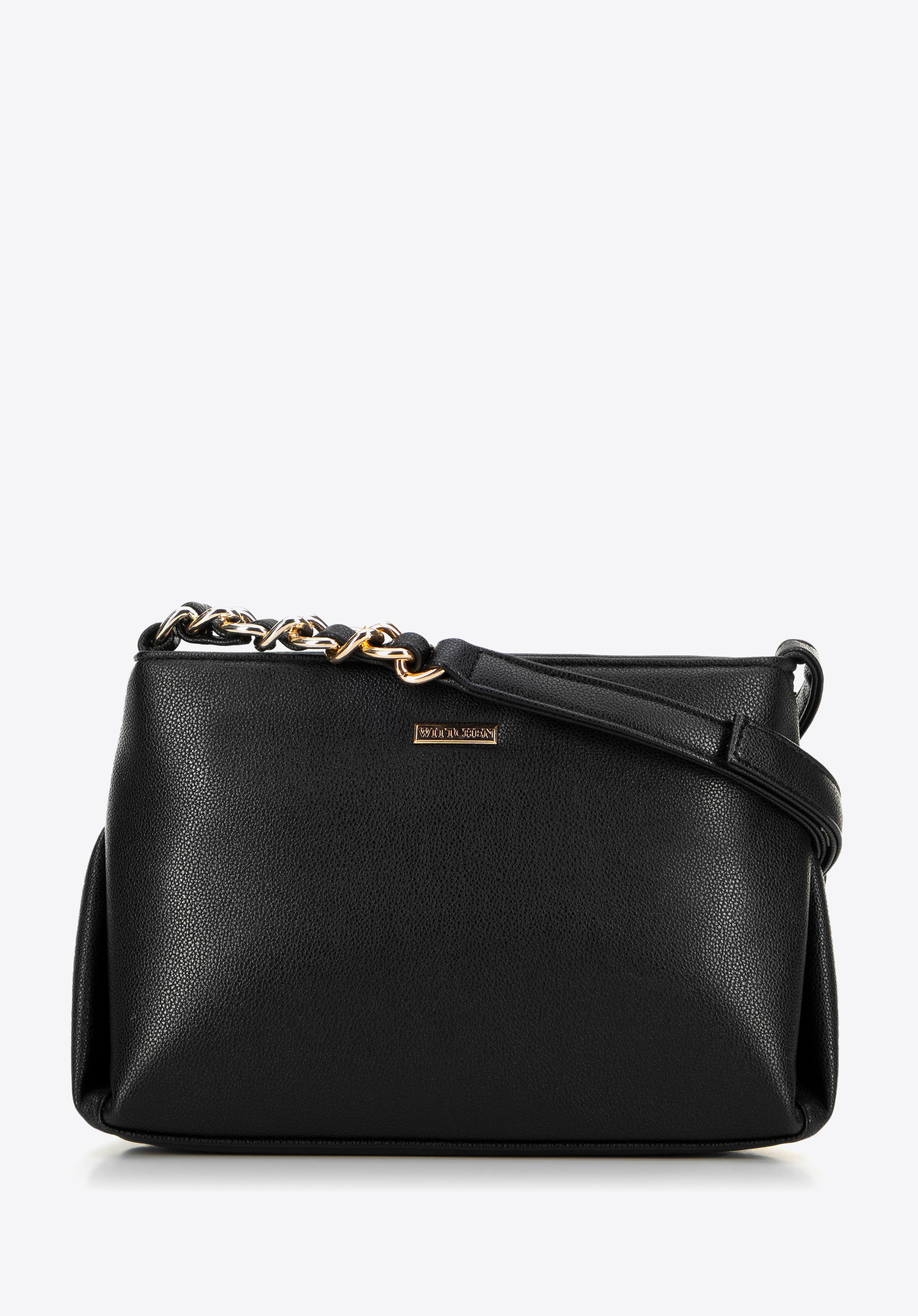 Dámska crossbody kabelka z umelej kože s retiazkovým detailom, čierna, 99-4Y-633-1, Obrázok 1