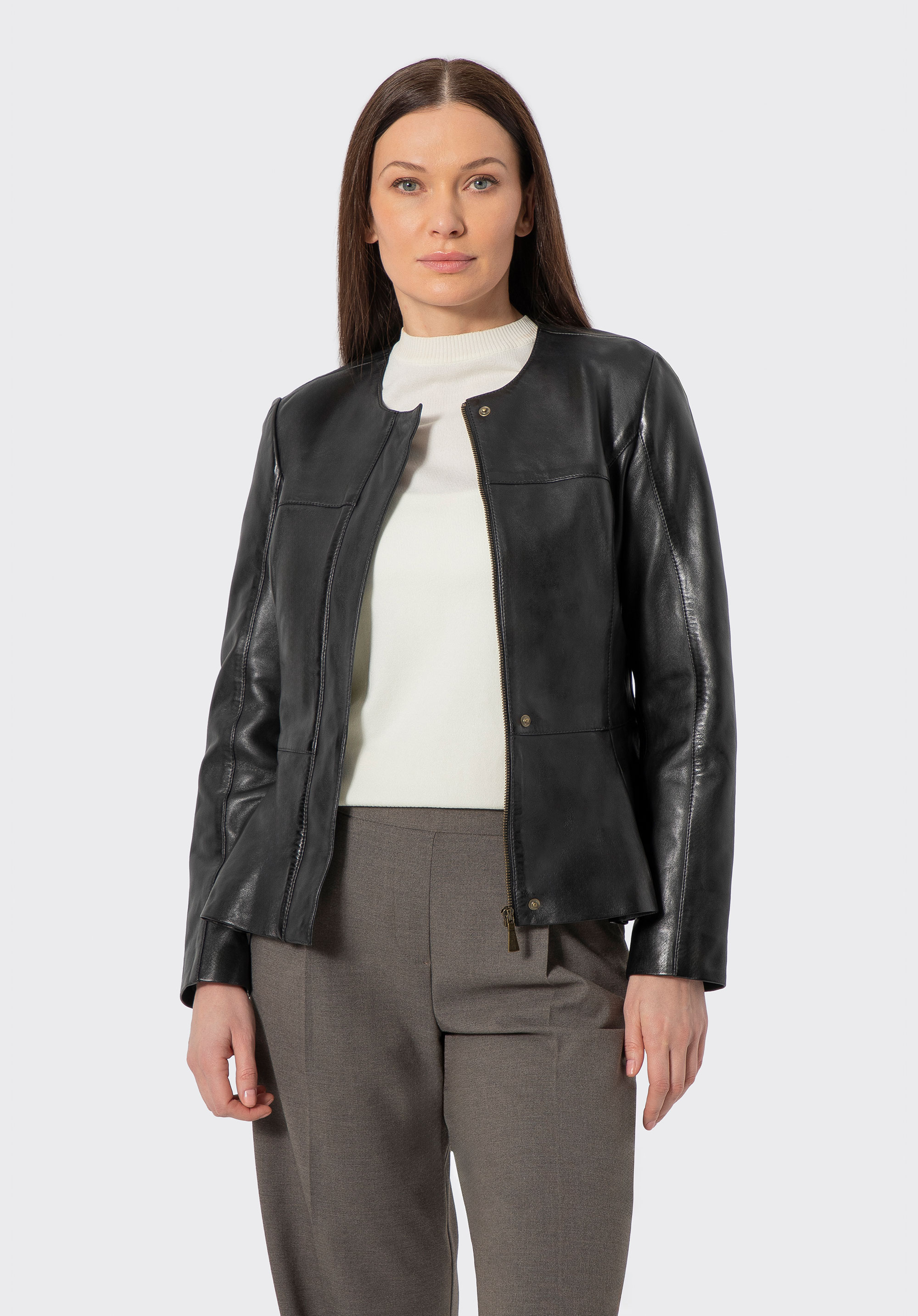 Dámska kožená bunda peplum, čierna, 102-09-401-1-L, Obrázok 1