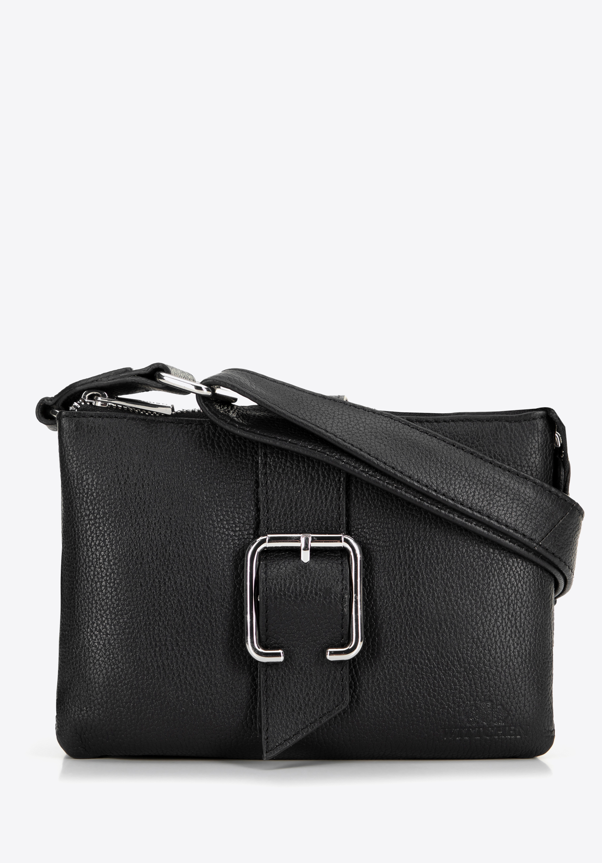 Dámska kožená crossbody kabelka s popruhom na pracku, čierna, 99-4E-005-1, Obrázok 1
