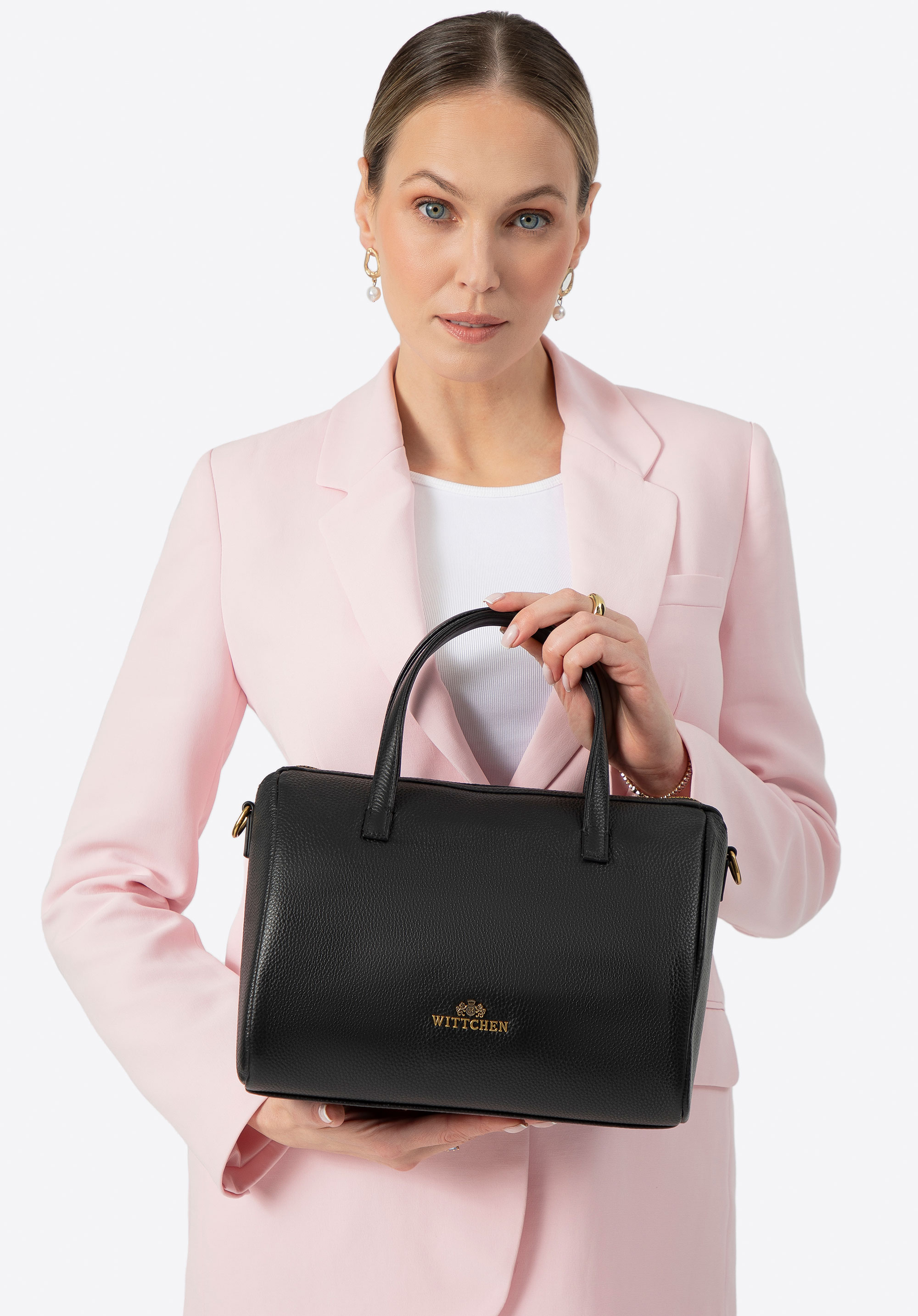 Dámska kožená kabelka, čierna, 100-4E-211-1, Obrázok 1