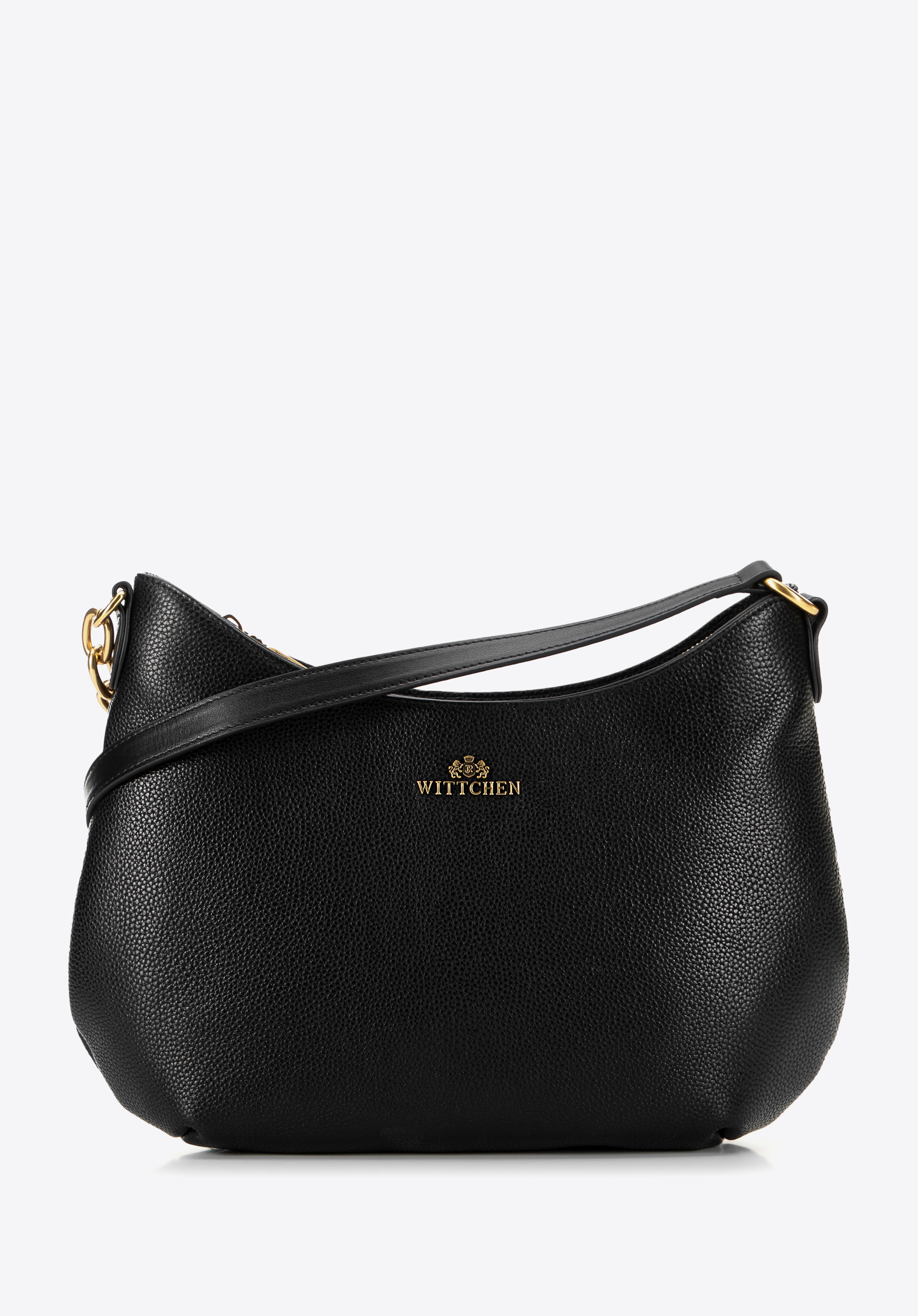 Dámska kožená kabelka s retiazkovým detailom, čierna, 100-4E-603-1, Obrázok 1