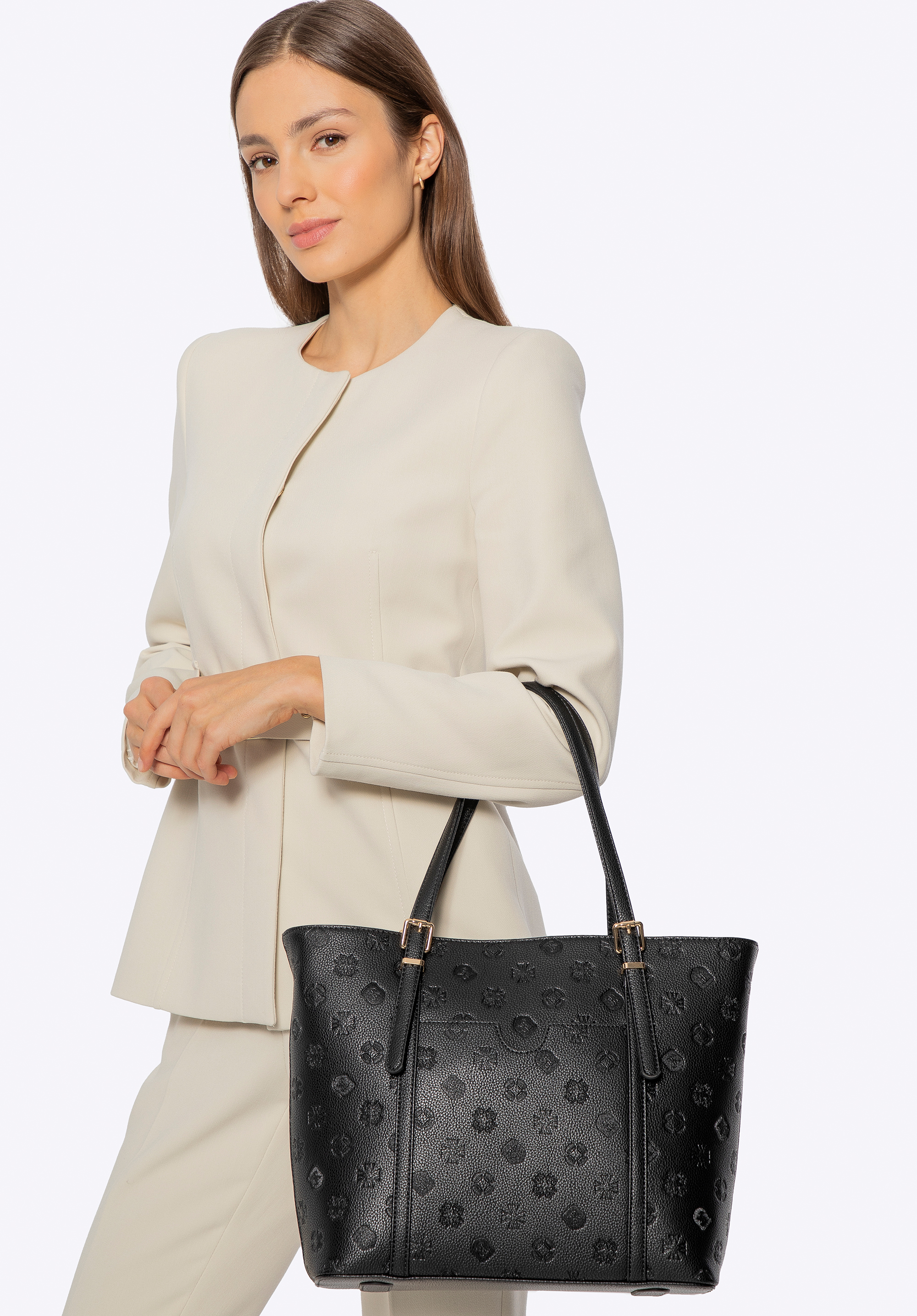 Dámska nákupná taška z umelej kože s reliéfnym vzorom, čierna, 101-4Y-P05-1, Obrázok 1