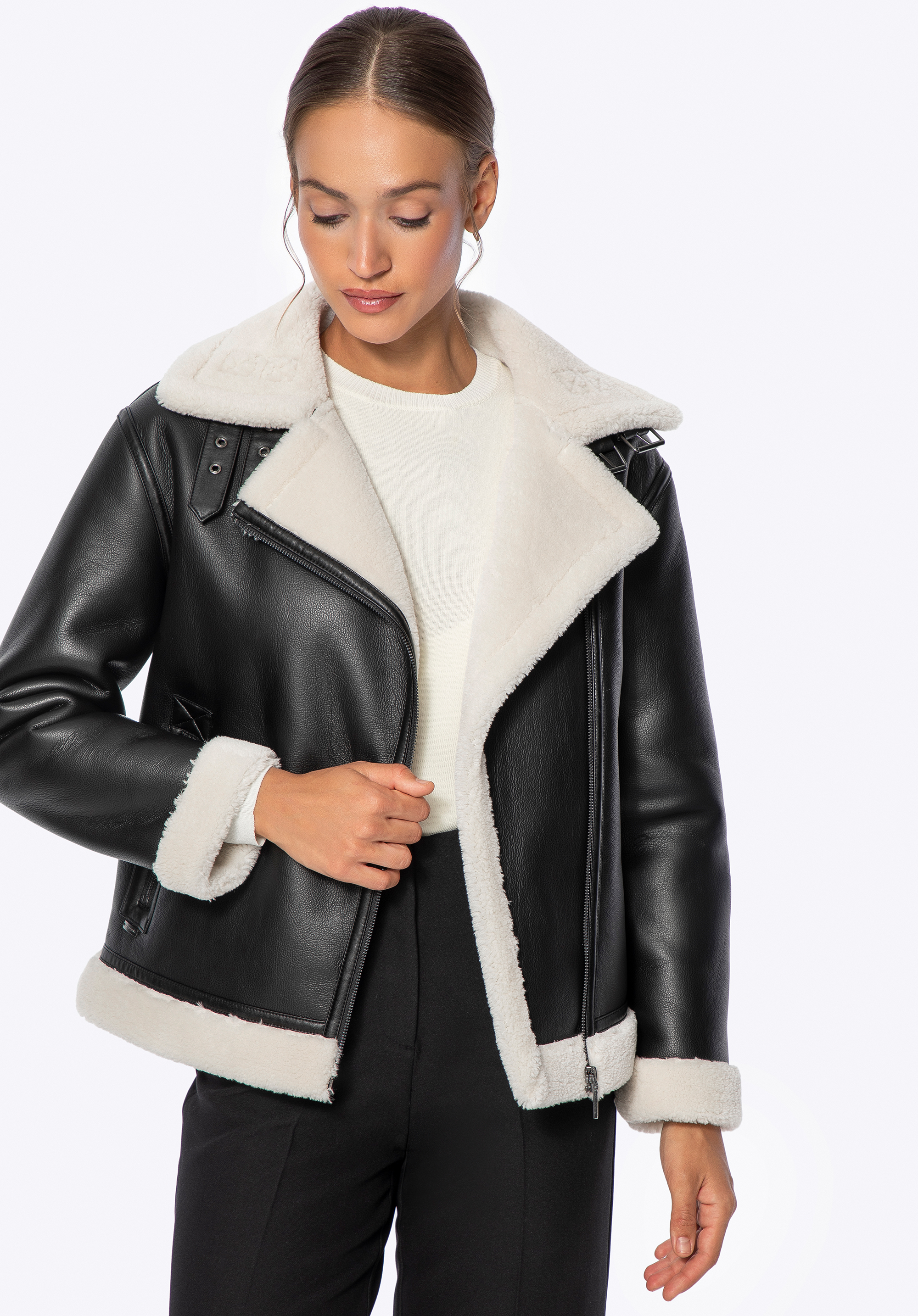 Dámska oversize bunda z umelej kože, čierna, 101-9W-907-1-S, Obrázok 1