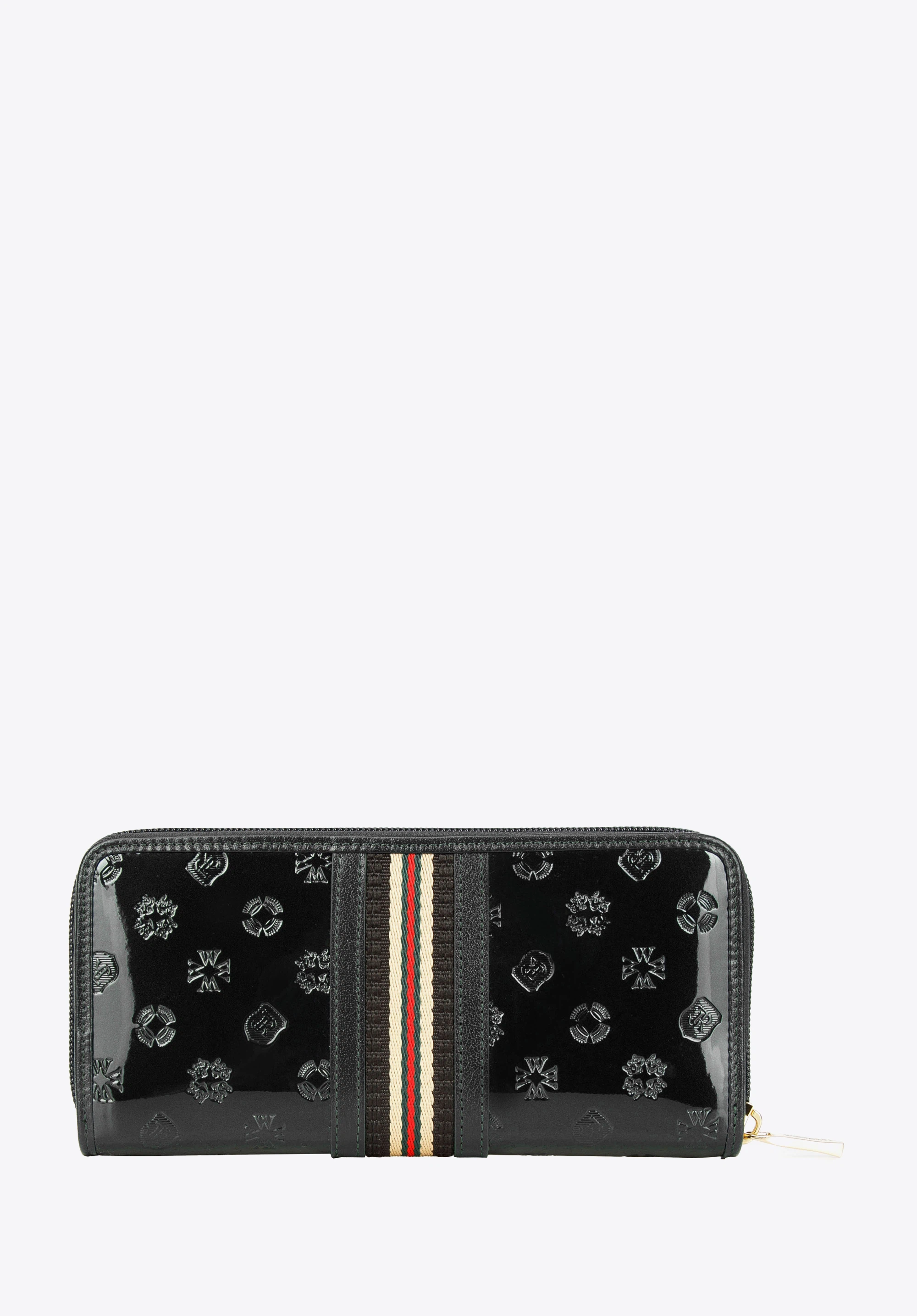 Dámska peňaženka z lakovanej kože s monogramom a stuhou na zips, čierna, 34-1-393-11, Obrázok 1