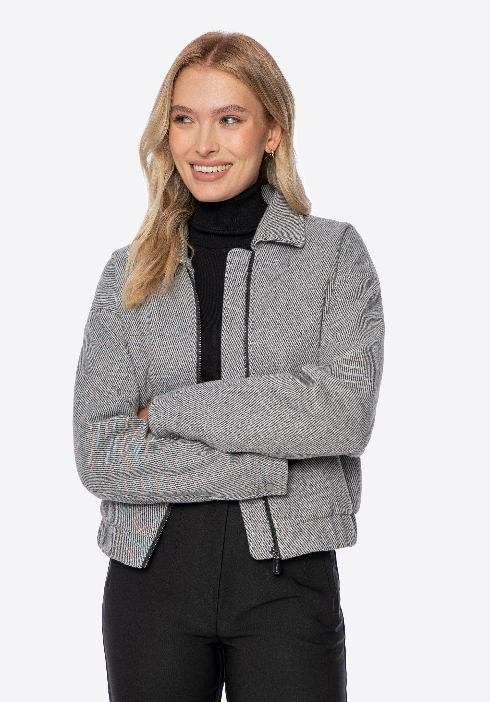 Dámska podšitá bomber bunda, sivá, 102-9X-300-1-2XL, Obrázok 1