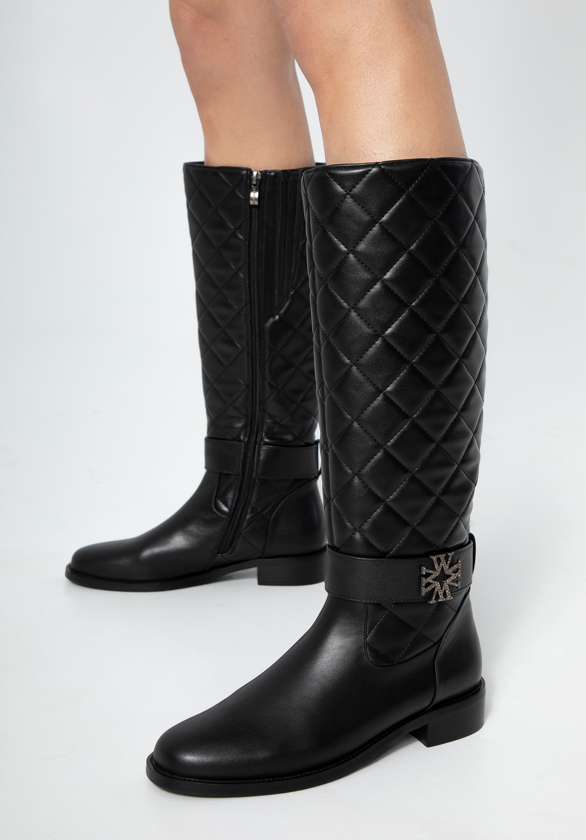 Dámske prešívané kožené čižmy, čierna, 99-D-505-1-40, Obrázok 1