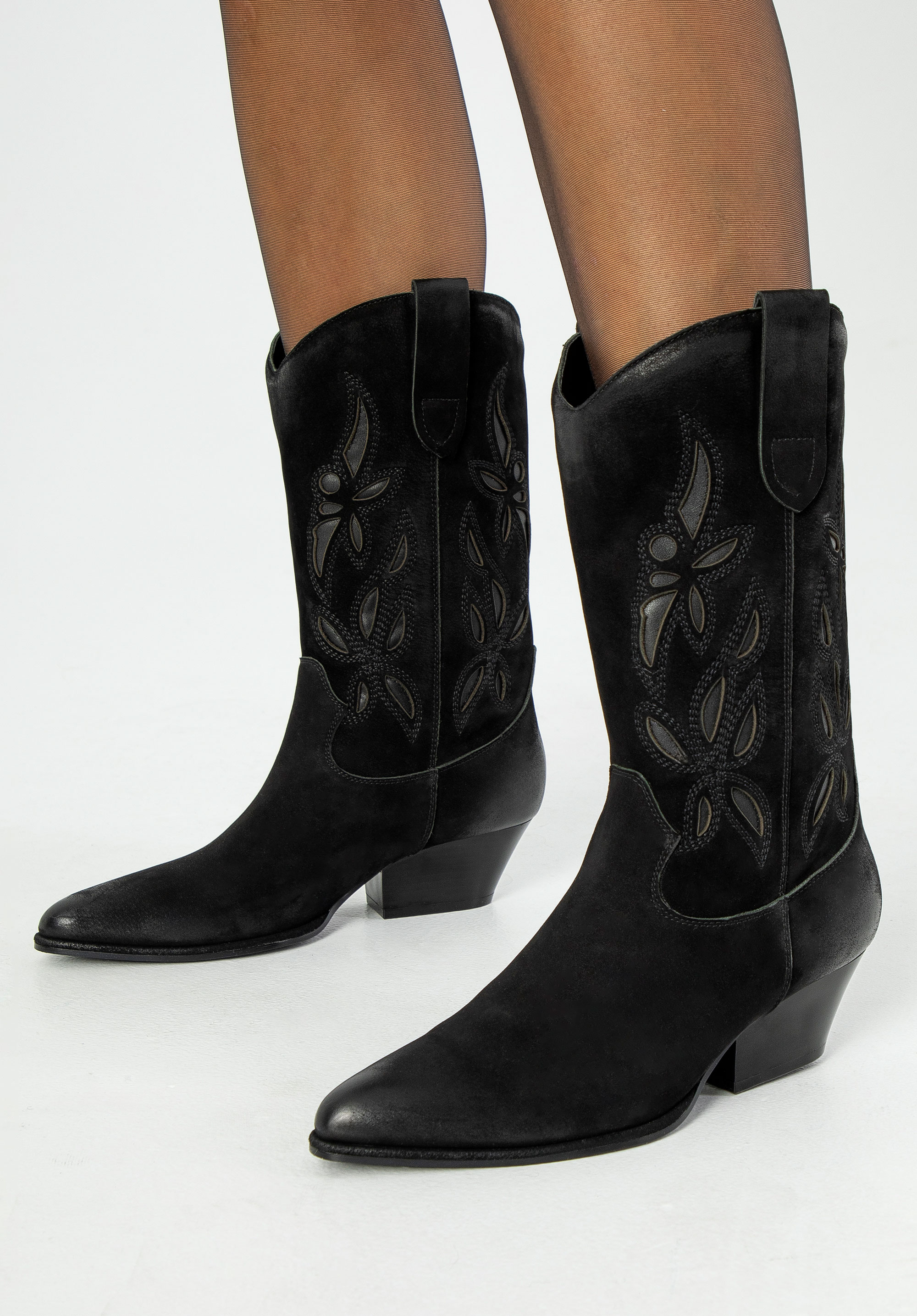 Dámske semišové kovbojské čižmy, čierna, 99-D-956-1-37, Obrázok 1