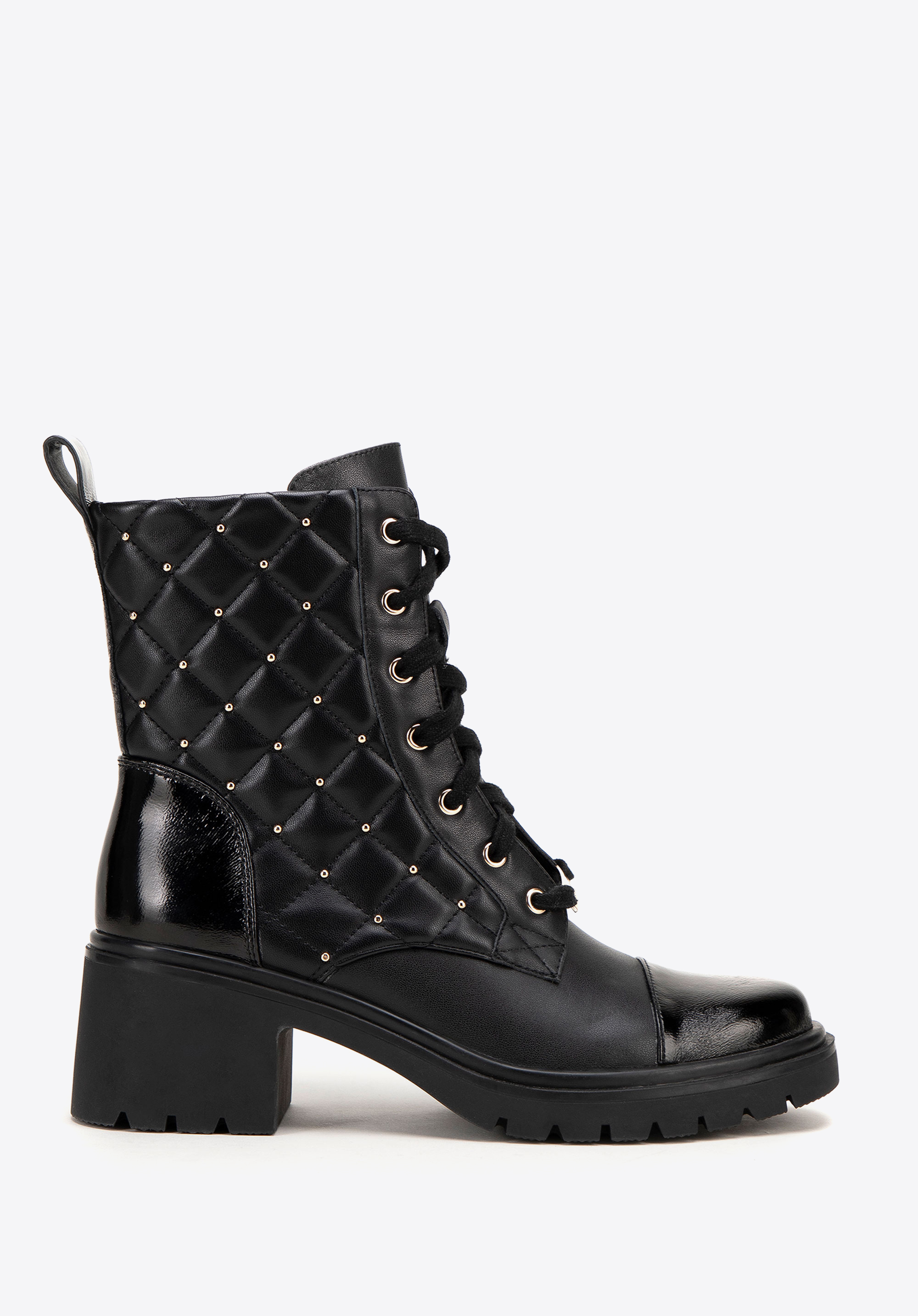 Dámske šnurovacie čižmy s prešívaným zvrškom, čierna, 99-D-507-1-35, Obrázok 1