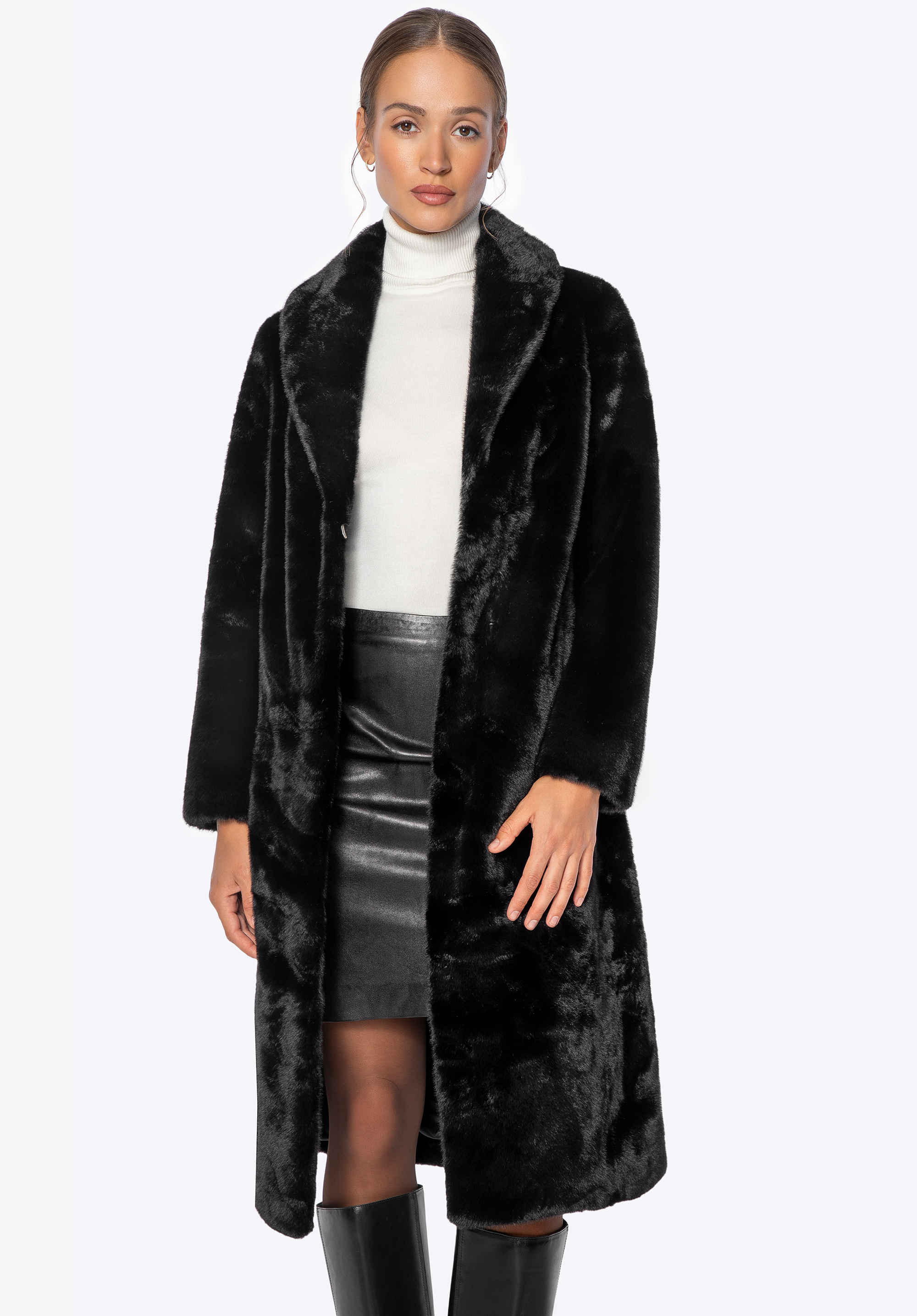 Dámsky dlhý kabát z umelej kožušiny, čierna, 101-9W-004-1-S, Obrázok 1