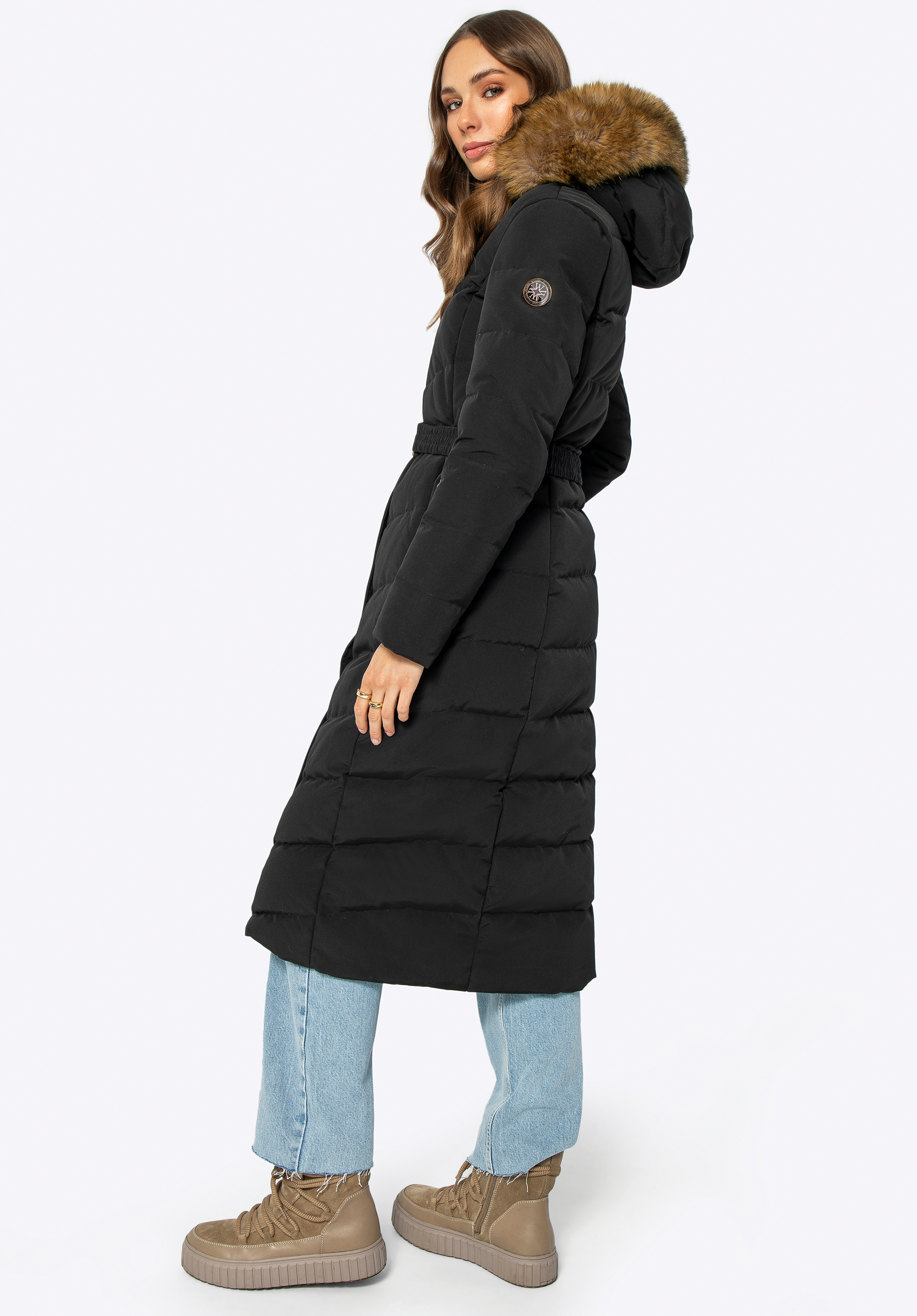 Dámsky kabát s kožušinovou kapucňou, čierna, 99-9D-201-1-XL, Obrázok 1