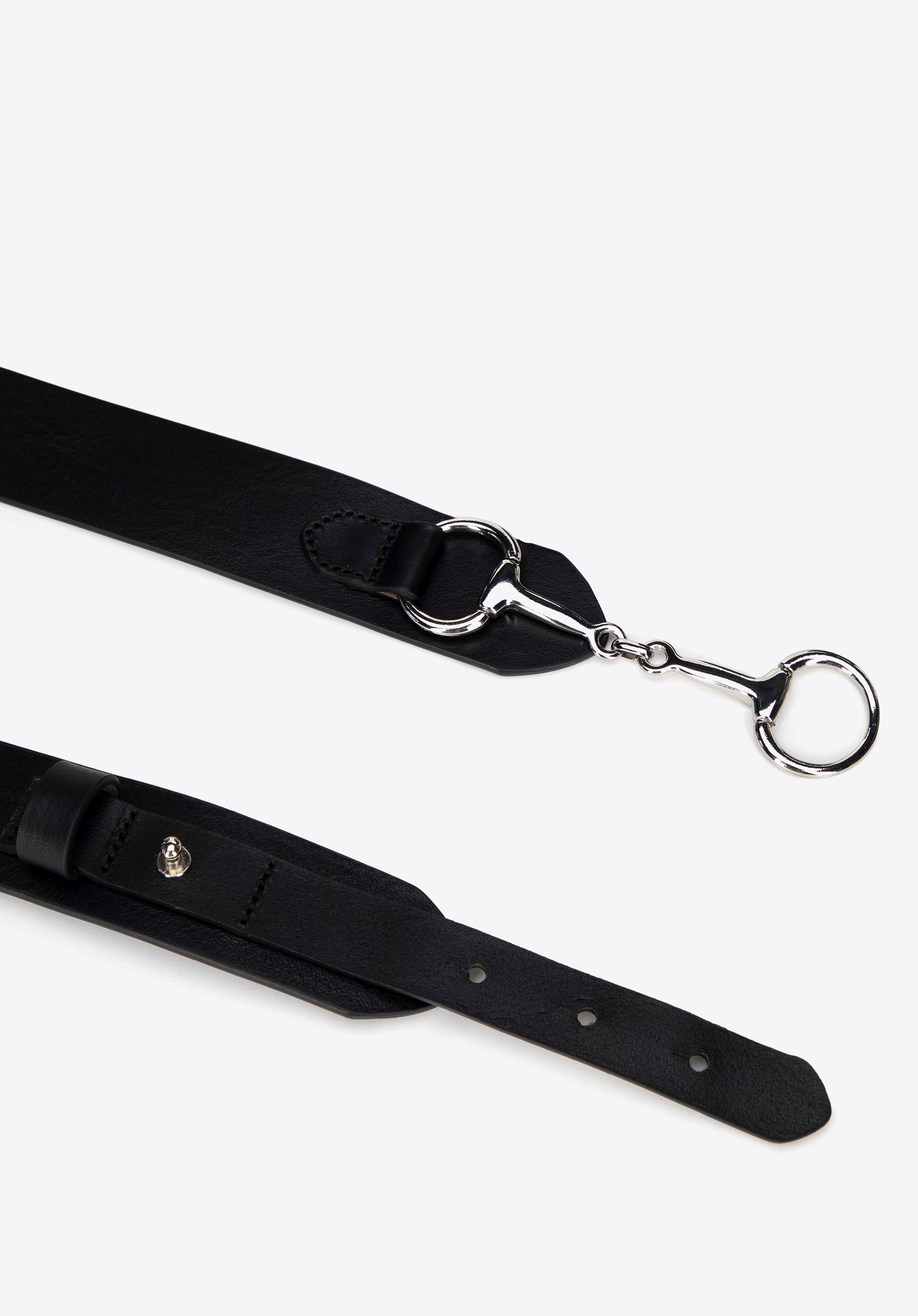 Dámsky kožený opasok s lesklými detailmi, čierna, 99-8D-126-1-M, Obrázok 1