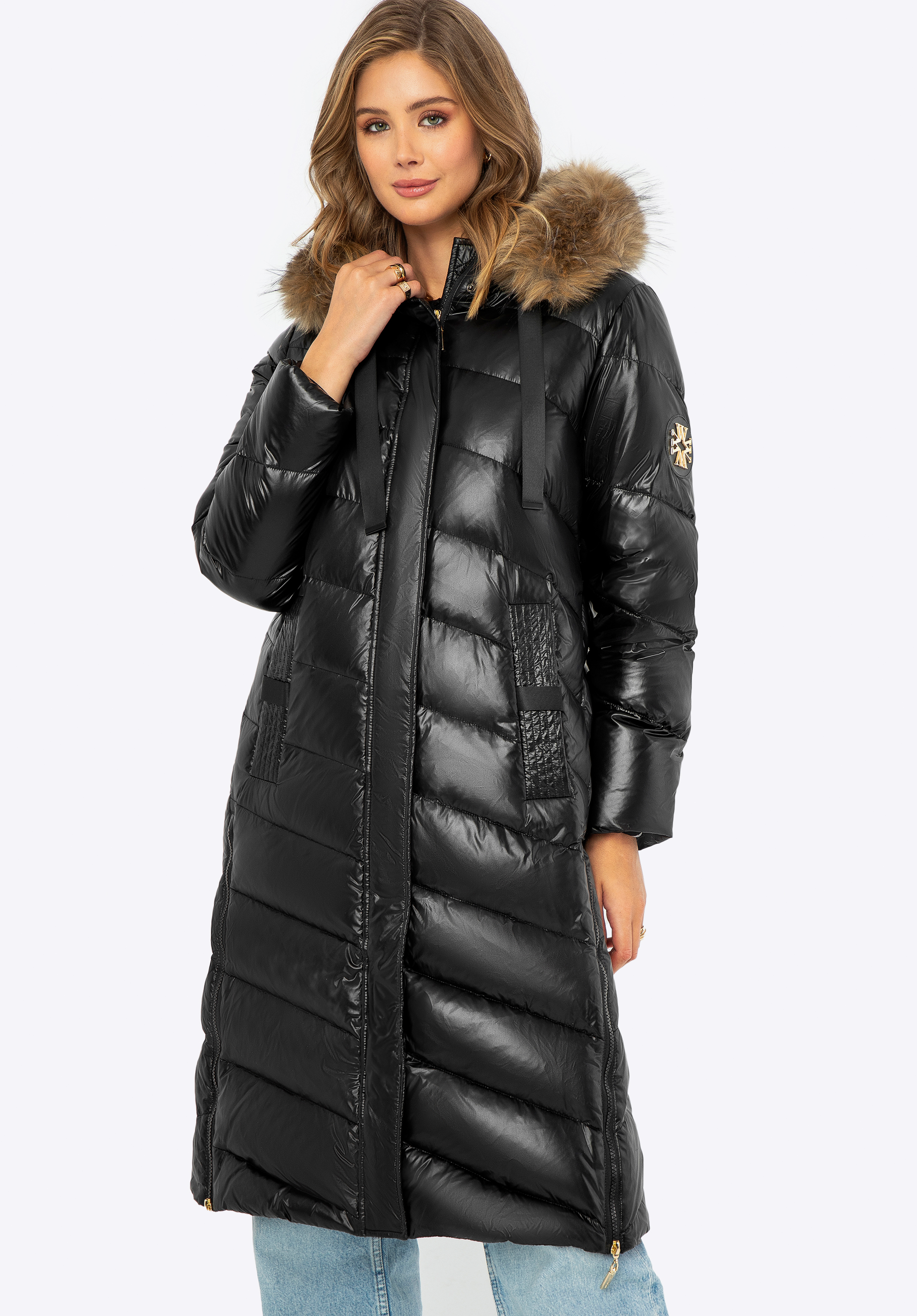 Dámsky prešívaný nylonový páperový kabát, čierna, 99-9D-402-1-L, Obrázok 1