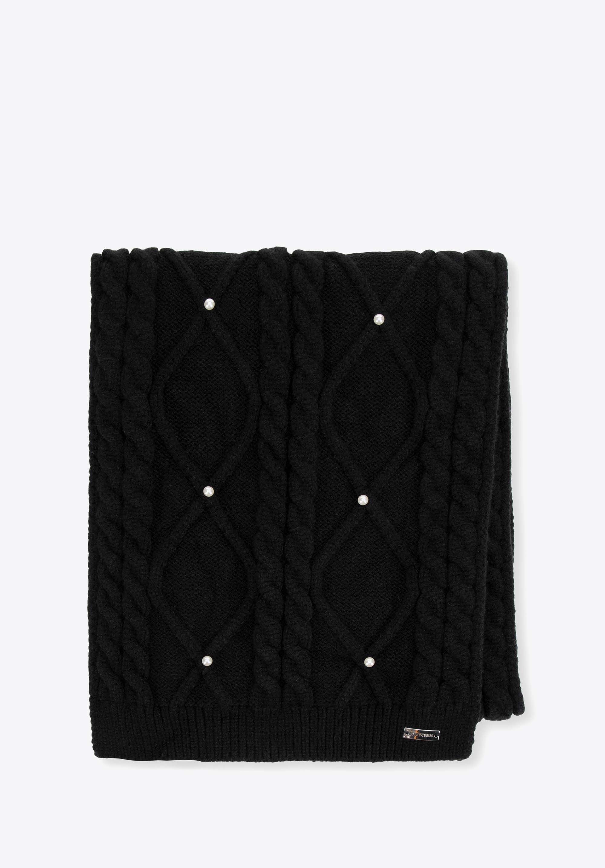 Dámsky šál s perleťovými korálkami, čierna, 99-7F-207-1, Obrázok 1