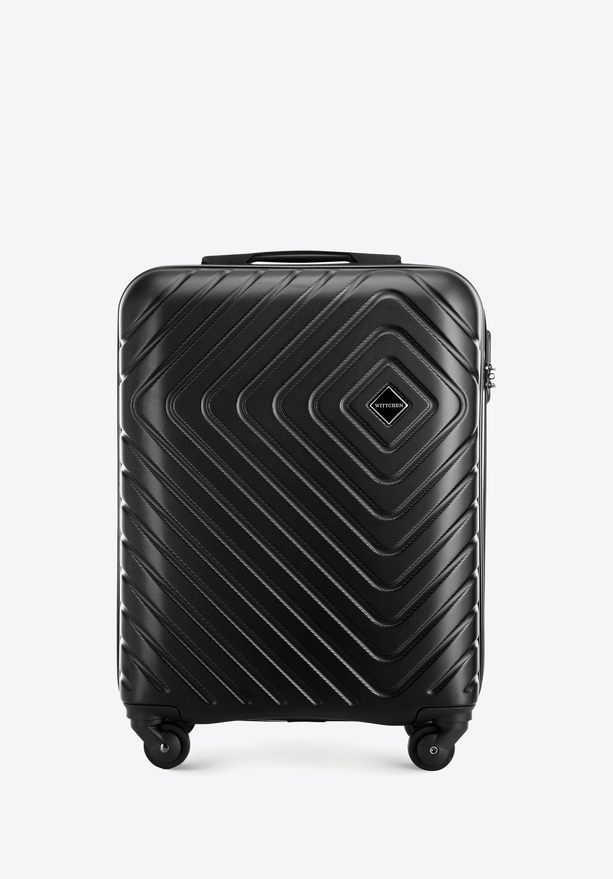 Kabínový kufor z ABS s geometrickým reliéfom, čierna, 56-3A-751-11, Obrázok 1