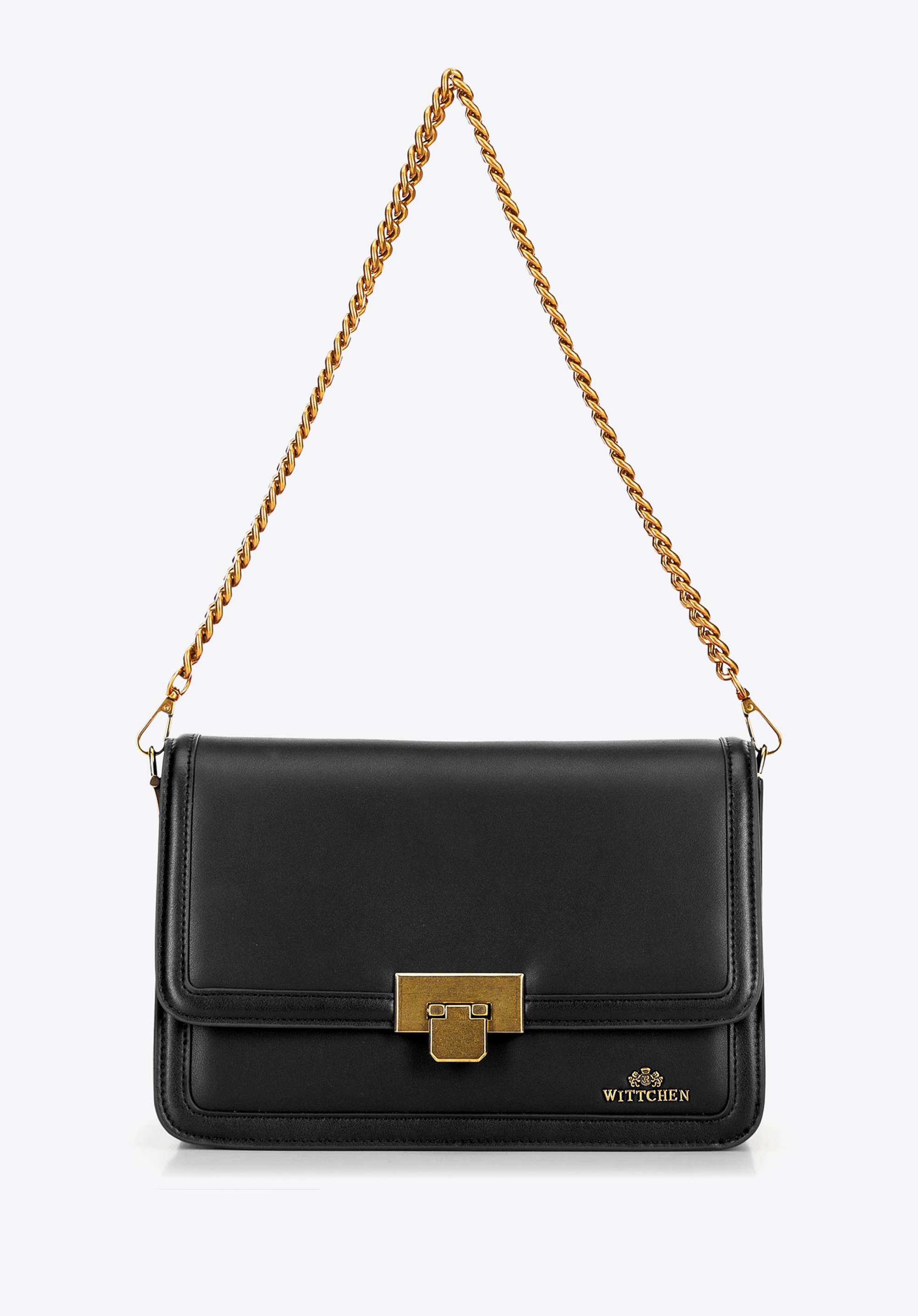 Kožená crossbody kabelka s odnímateľným retiazkovým popruhom, čierna, 100-4E-207-1, Obrázok 1