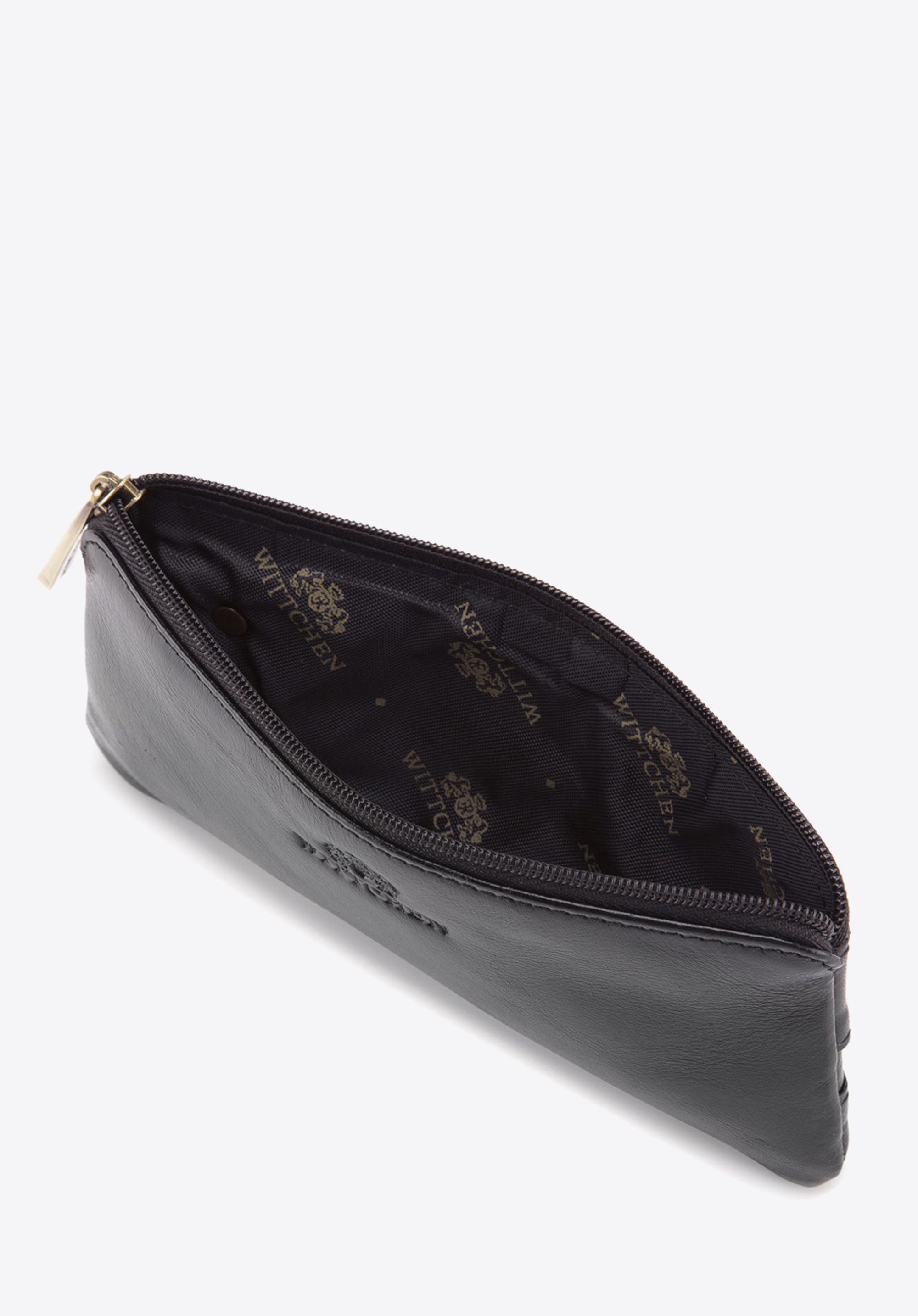 Kožené puzdro na kľúče s polootvoreným vreckom, čierno-zlatá, 21-2-278-1, Obrázok 1