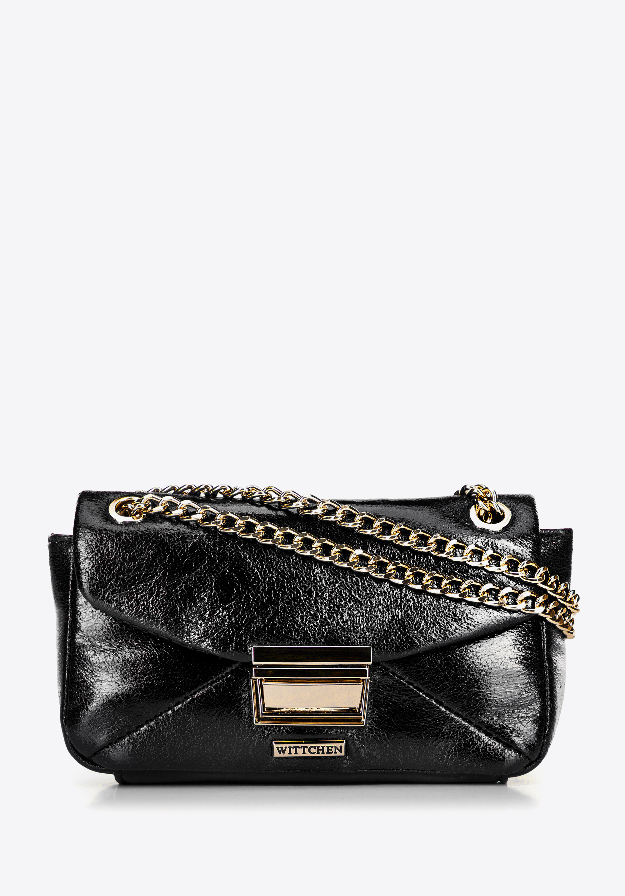 Lesklá crossbody kabelka z umelej kože, čierna, 100-4Y-216-1, Obrázok 1