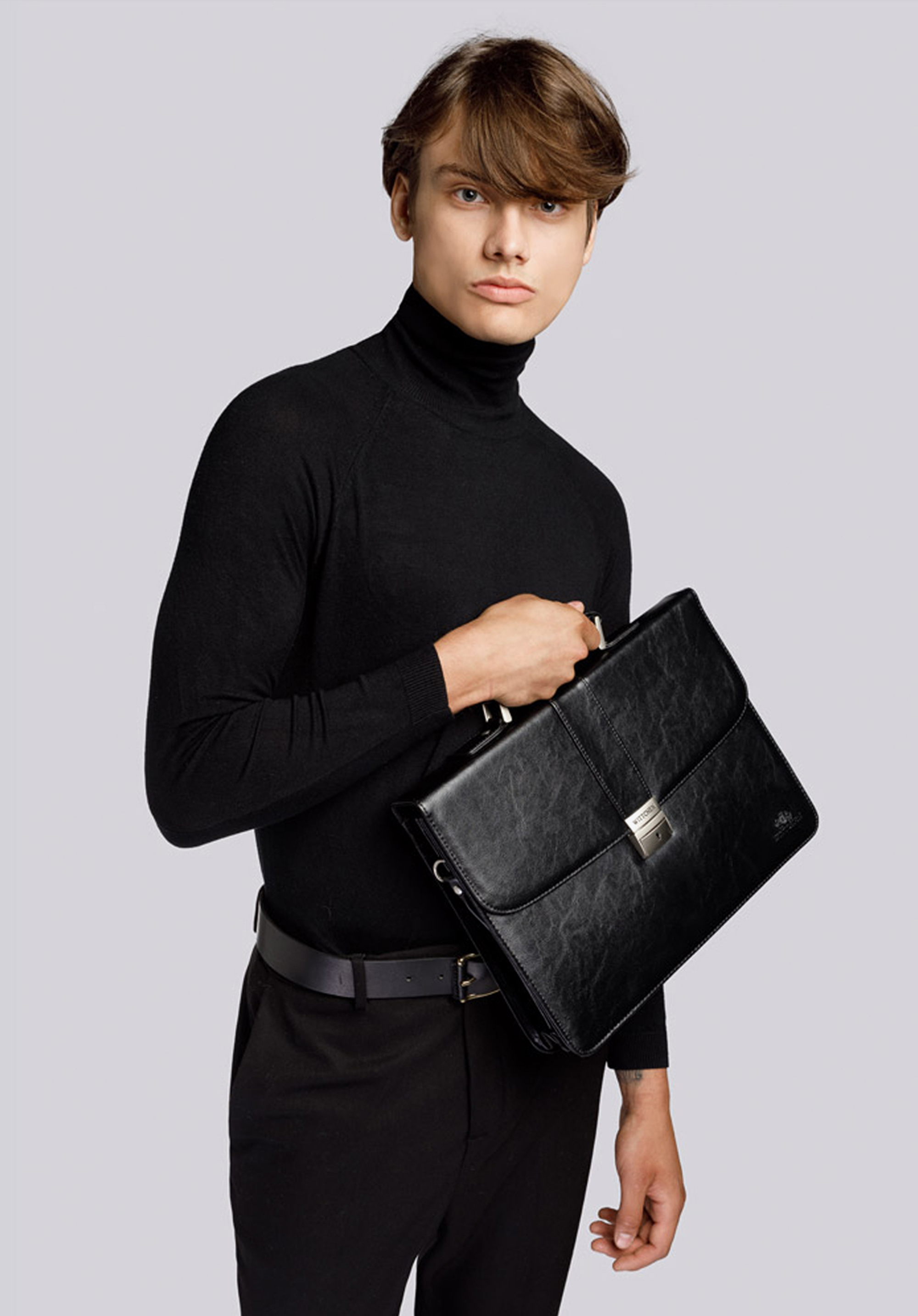 Pánska aktovka so zadným vreckom, čierna, 29-3-635-1, Obrázok 1