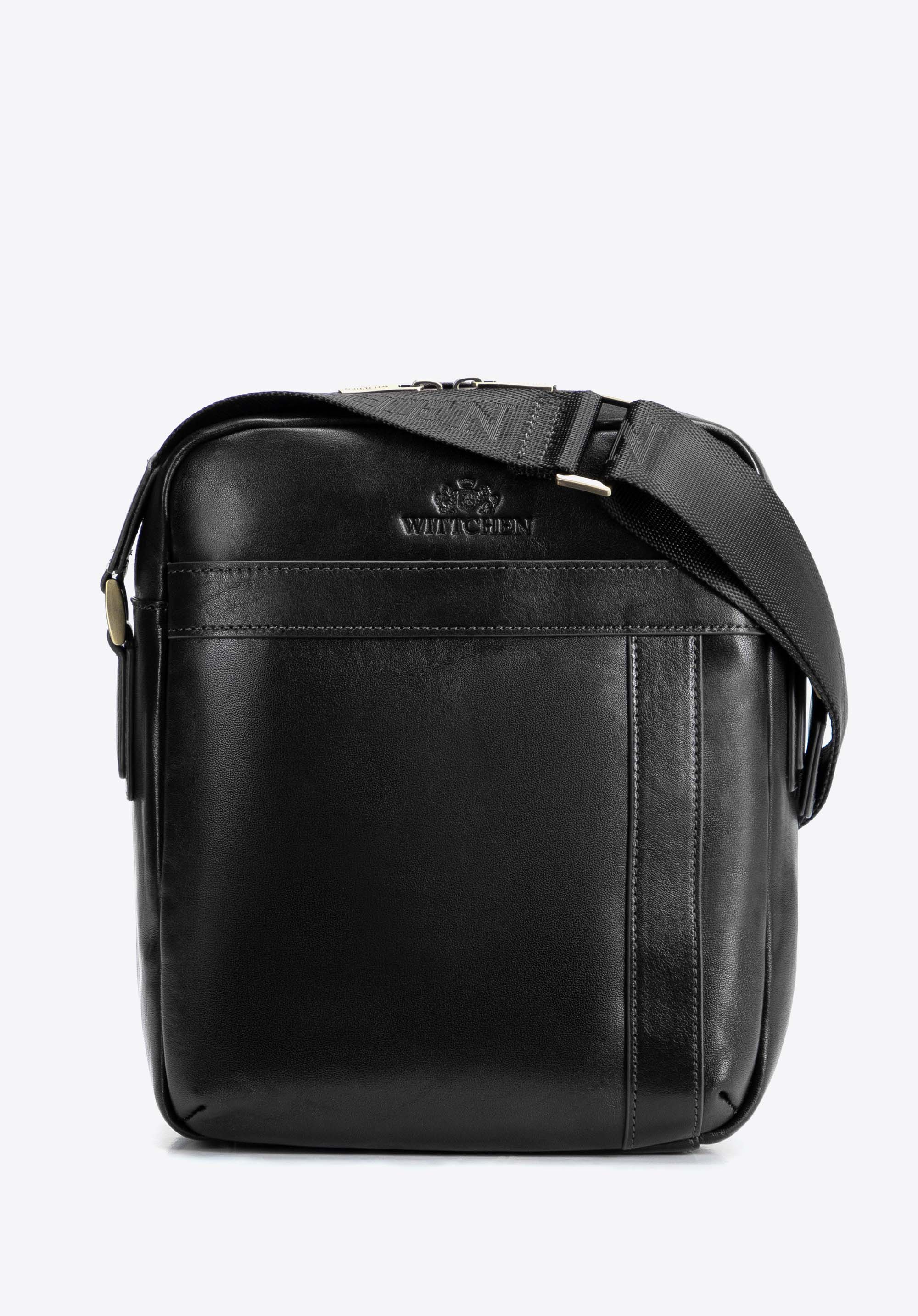 Pánska kožená crossbody kabelka, čierna, 103-4U-008-1, Obrázok 1