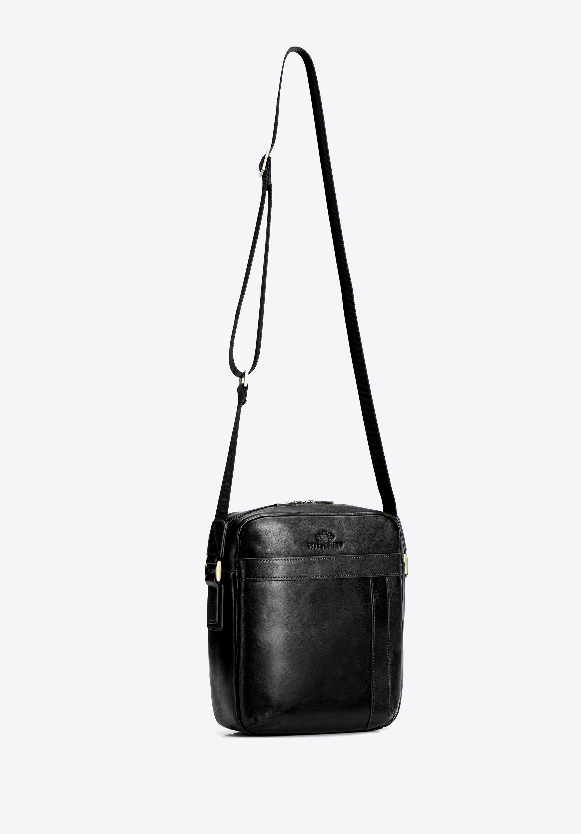 Pánska kožená crossbody kabelka, čierna, 103-4U-008-1, Obrázok 1