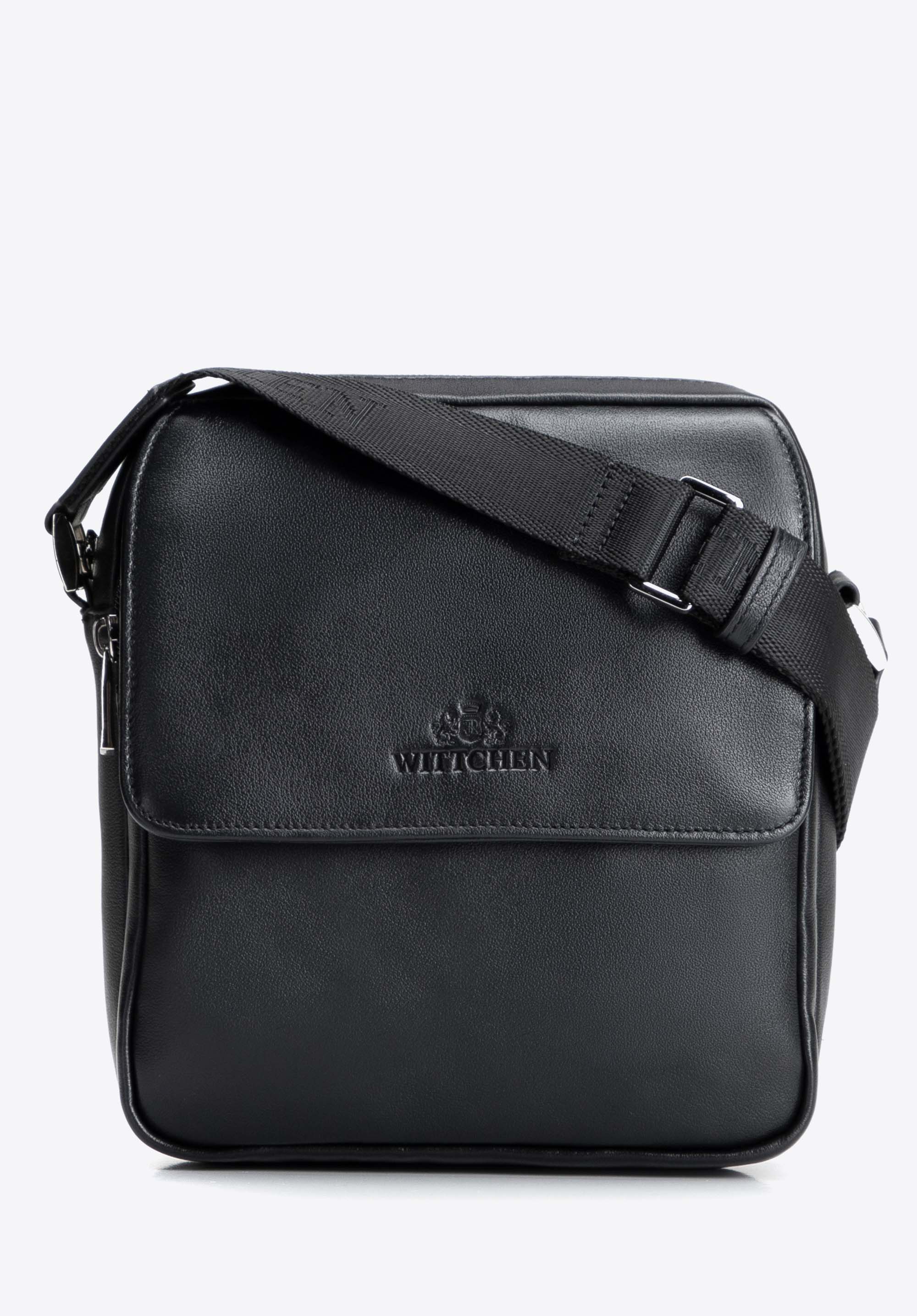 Pánska kožená crossbody kabelka s nastaviteľným popruhom, čierna, 103-4U-004-1, Obrázok 1