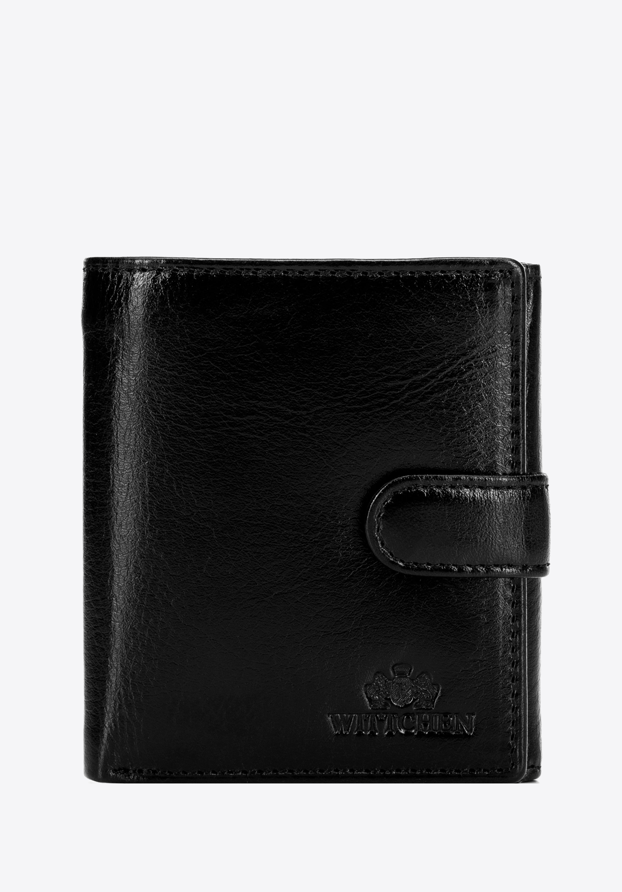 Pánska kožená peňaženka s remienkom a zapínaním na patentný gombík, čierna, 21-1-010-L10, Obrázok 1