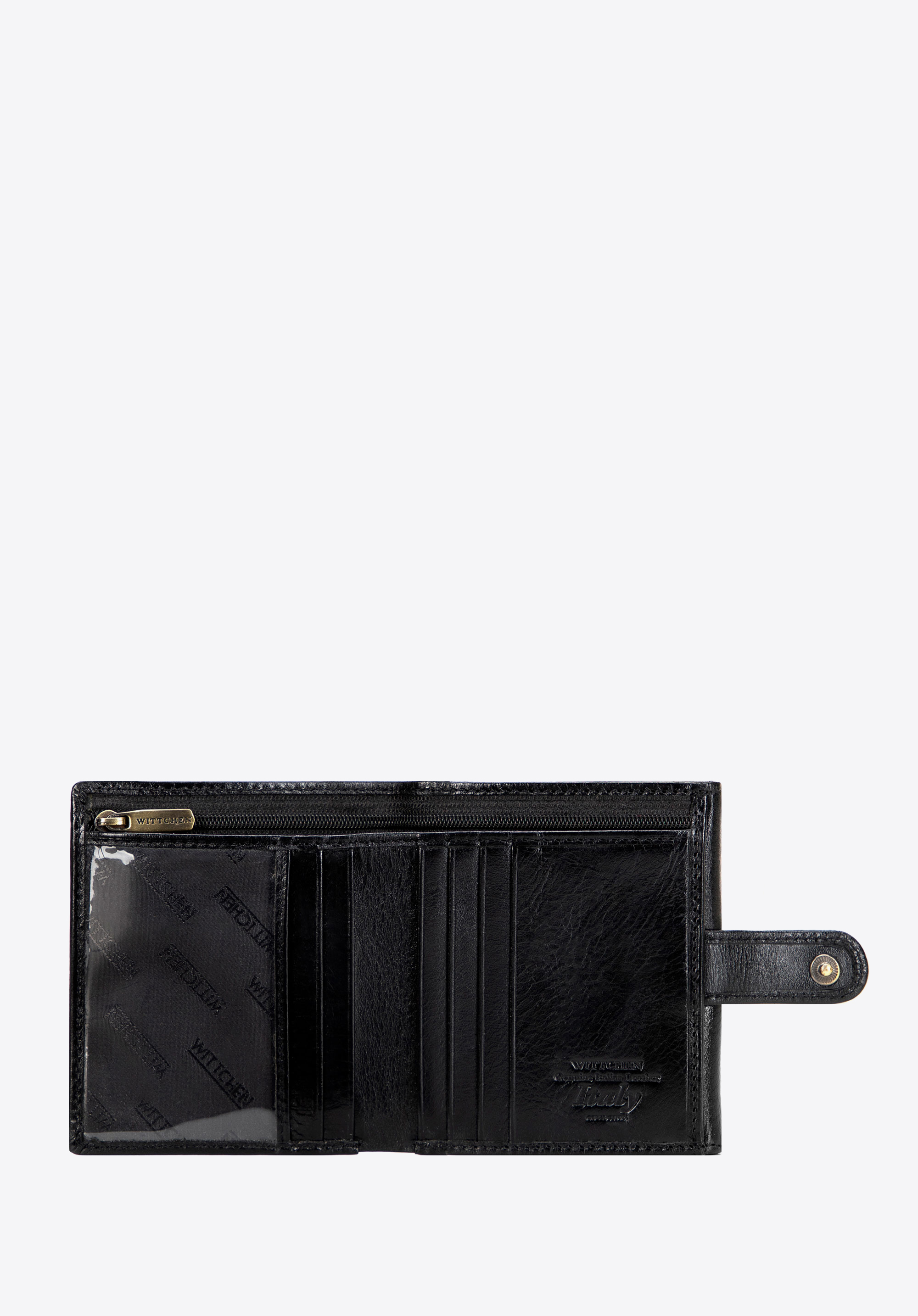 Pánska kožená peňaženka s remienkom a zapínaním na patentný gombík, čierna, 21-1-010-L10, Obrázok 1